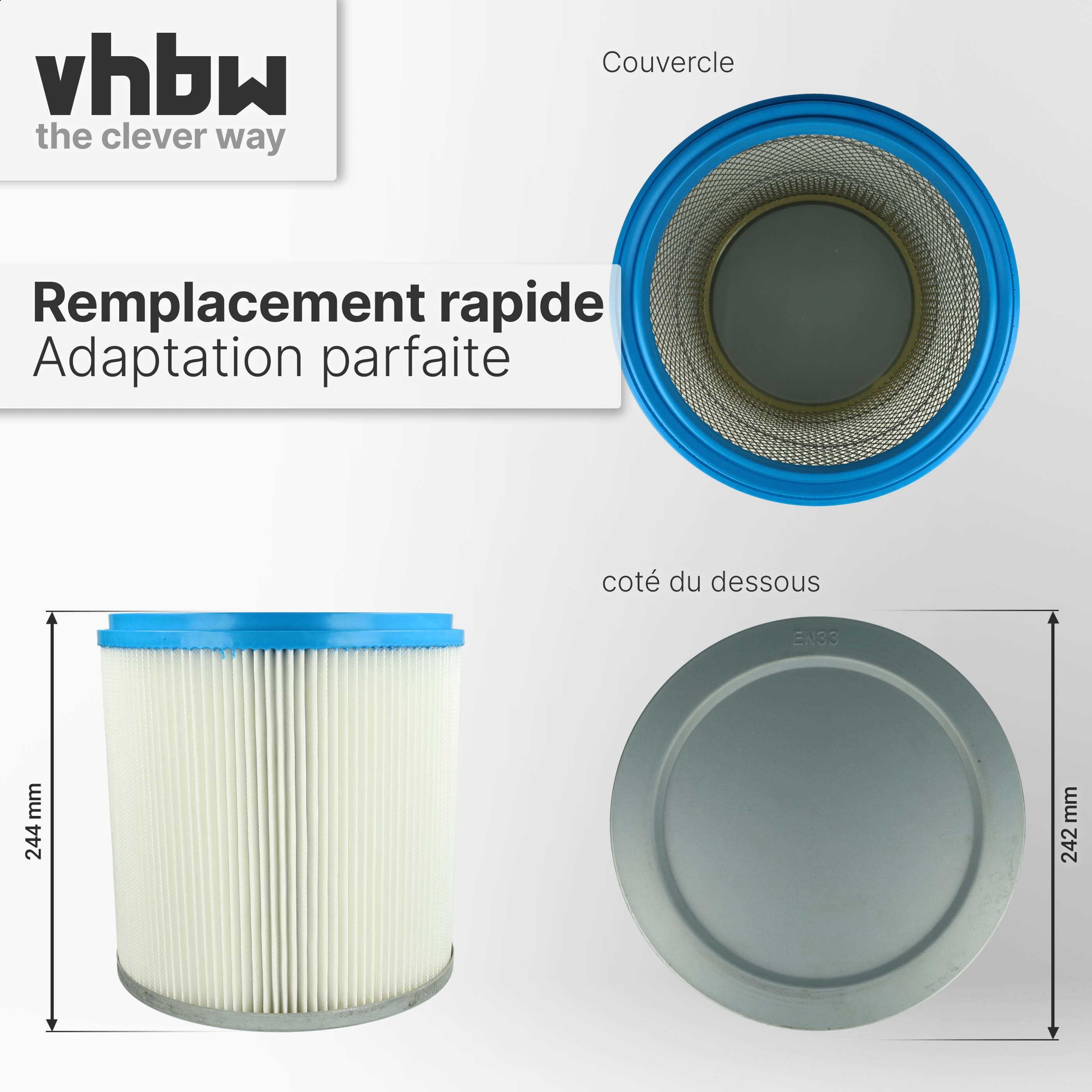 vhbw filtre plissé compatible avec Bosch GAS 14-20 RFB, GAS 12-50 RF aspirateur - blanc / argenté / bleu - 3