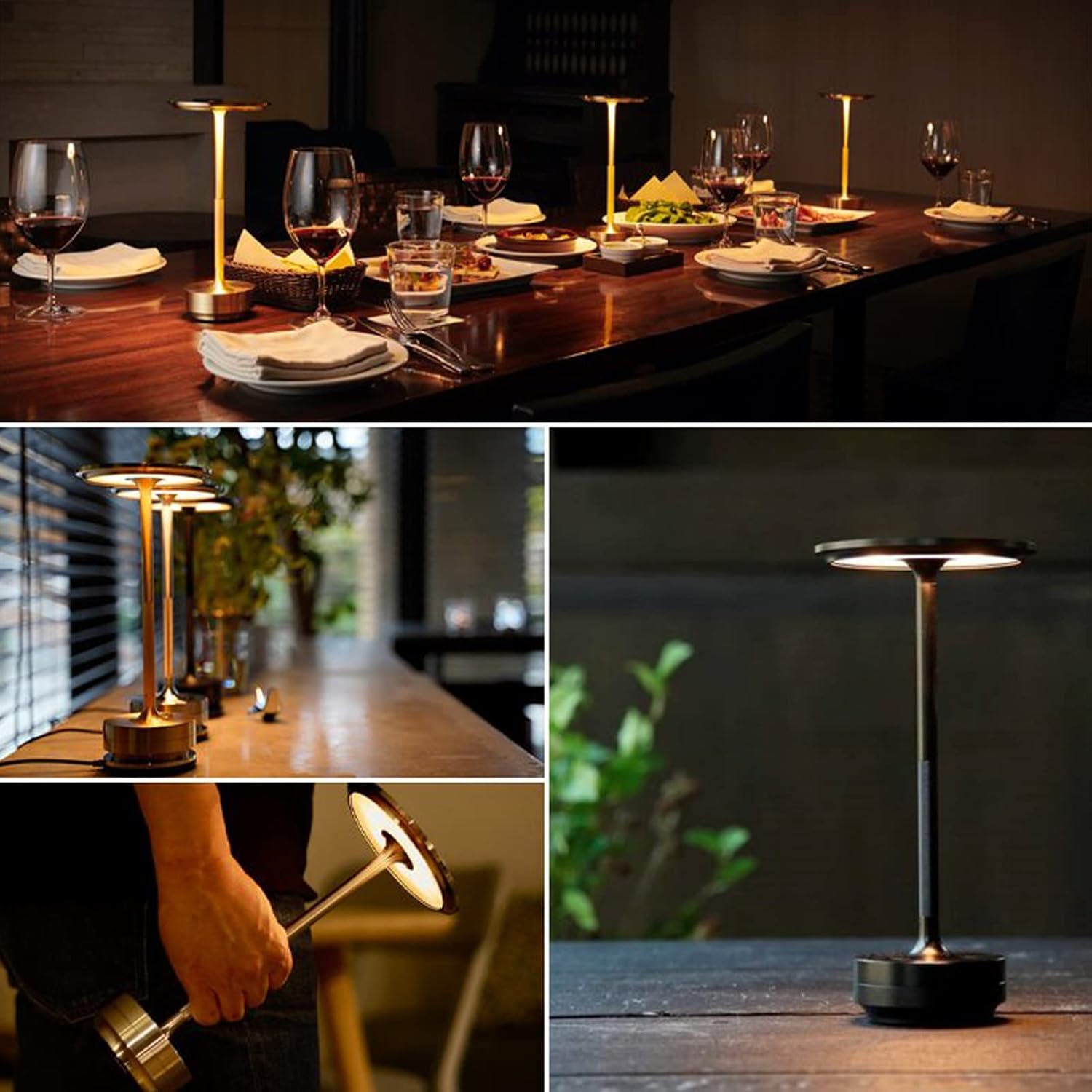3000mAh – Lampa stołowa, lampka nocna, akumulatorowa, wodoodporna, sterowanie dotykowe, dekoracyjne oświetlenie LED do restauracji, baru, kolor złoty - 5