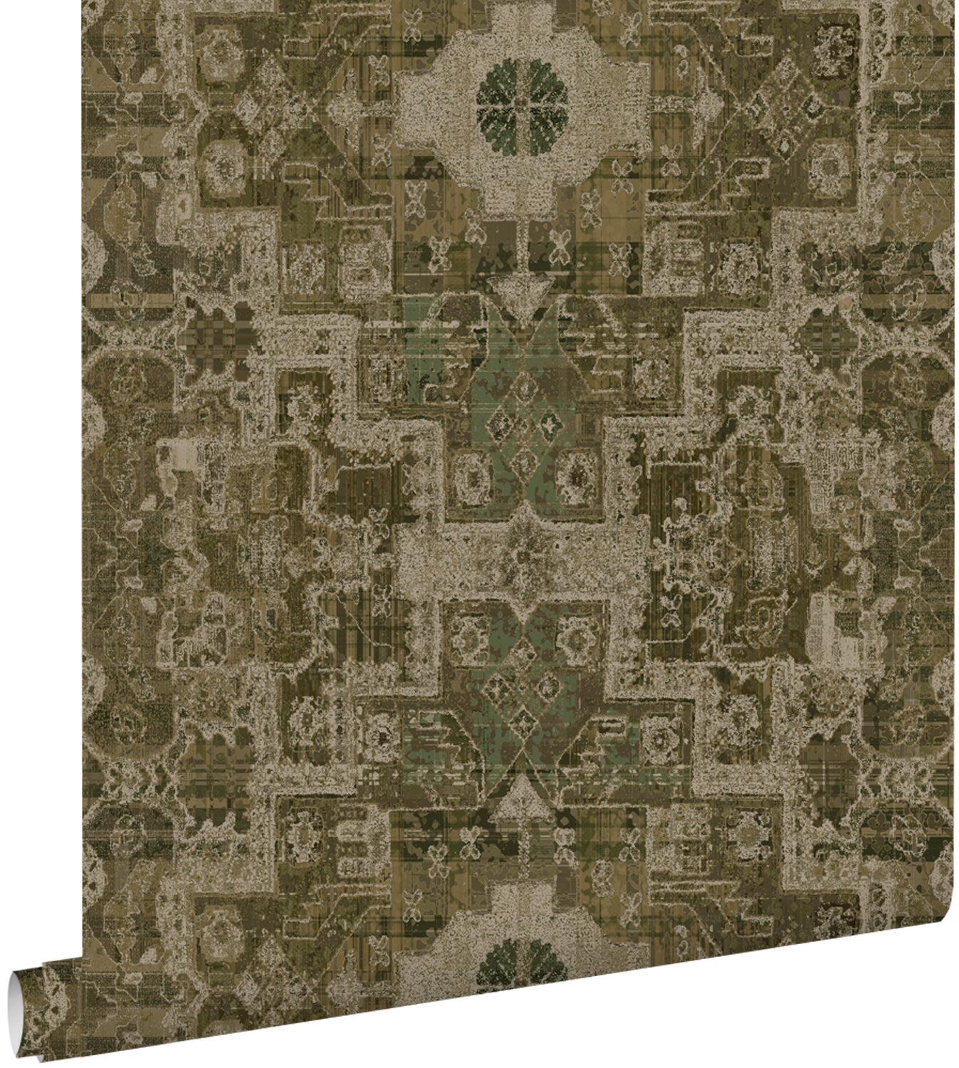 Tapeta orientalny dywan kilim szaro-oliwkowym - 50 x 900 cm - ESTAHOME