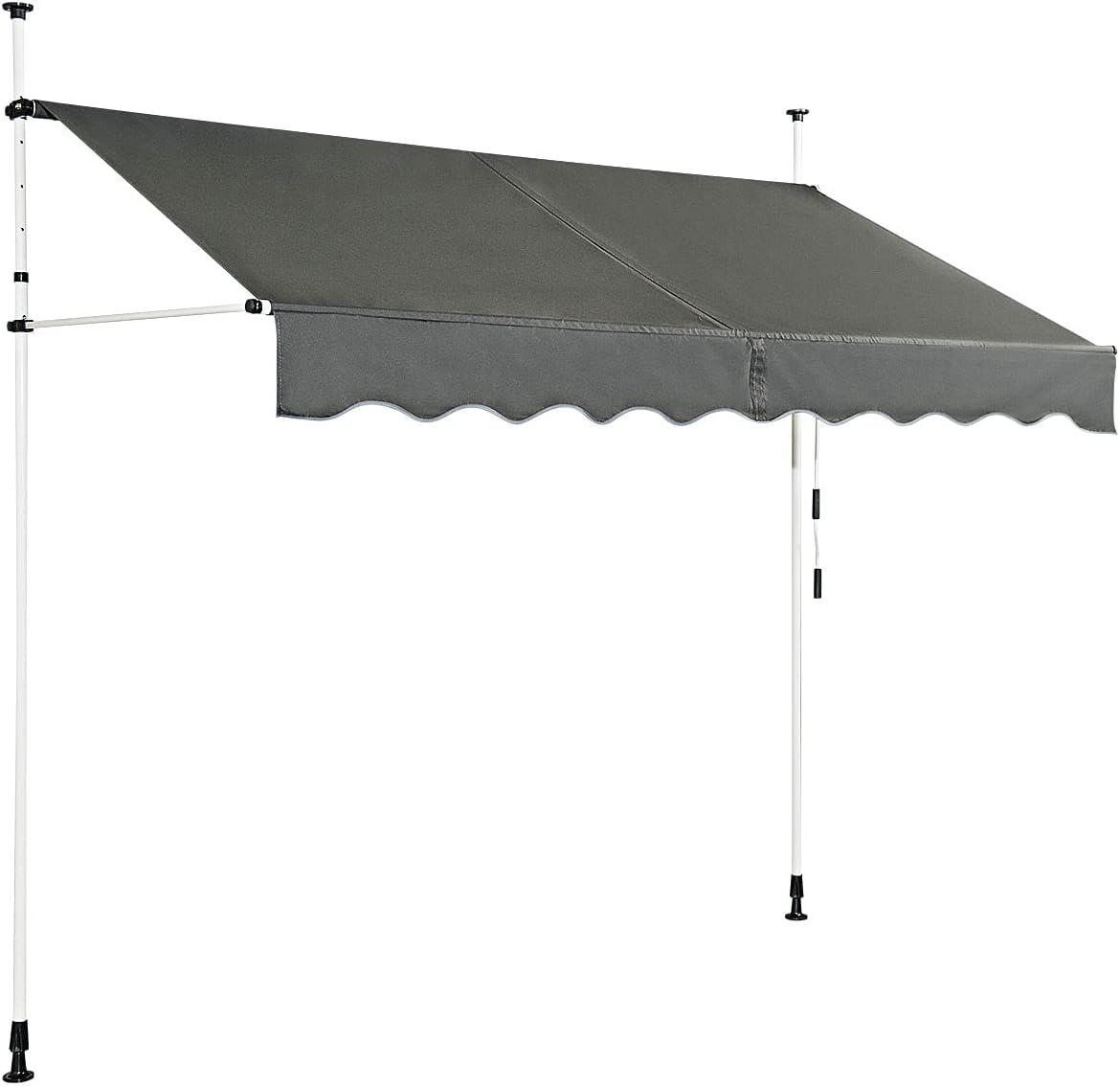 Ręcznie Zwijana Markiza Aluminiowa 2,5 x 1,75 m – bez Wiercenia – Regulowana Wysokość 2–3 m – Markiza Balkonowa na Stojaku, Szara