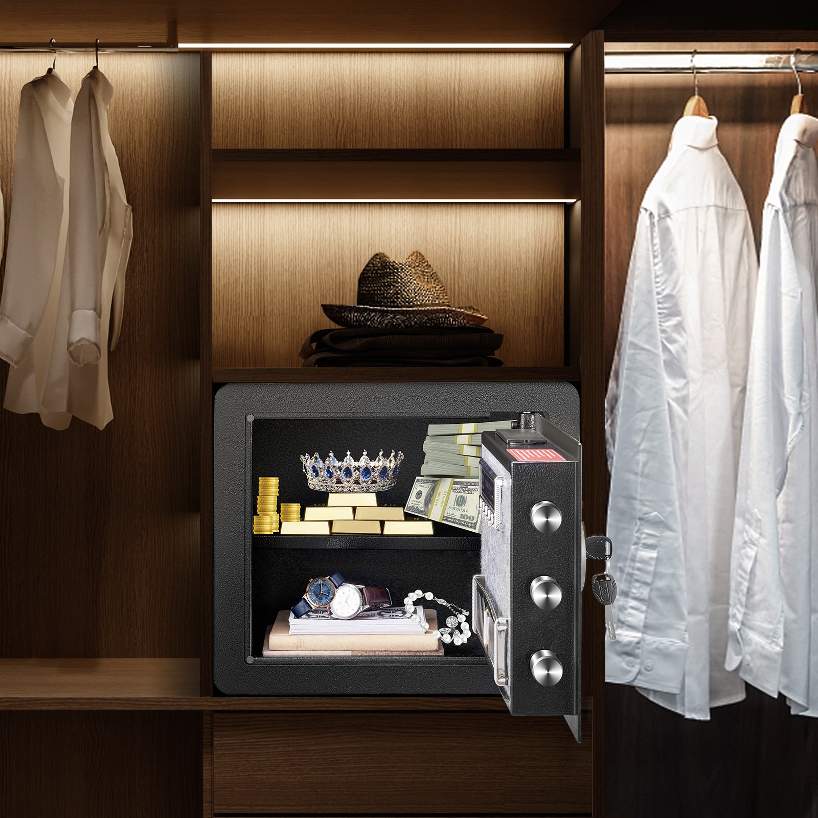 Coffre-Fort Numérique VEVOR 34 L 400 x 300 x 350 mm Coffre-Fort Sécurité 2 Types de Déverrouillage Mot de Passe Clés Structure Acier Anti-Effraction - 8