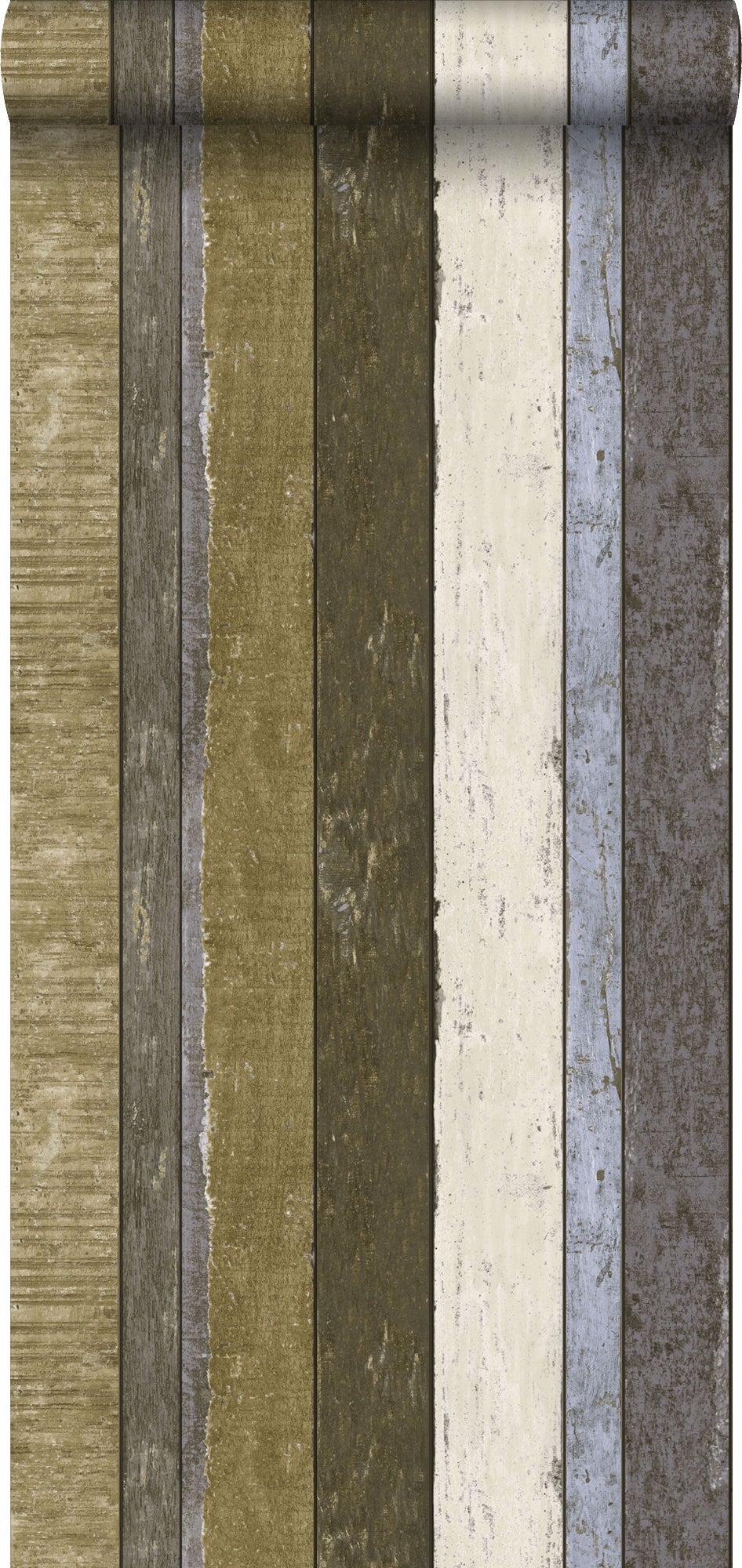 Papel pintado tablas de madera beige, azul y verde caqui - 53 cm x 10,05 m - estahome