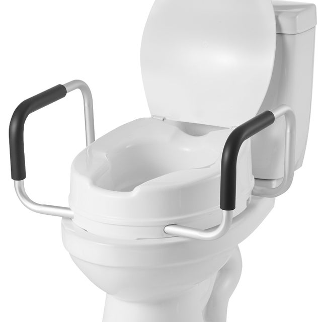 Assento elevatório sanitário SucceBuy com apoios braços, assento sanitário elevado que suporta 136,1 kg, altura adicional 10,16 cm, alças confortáveis