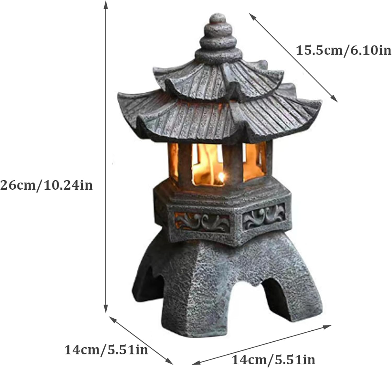 Décoration de Jardin, Statue de Jardin Pagode, Style Japonais, Résine Résistante aux UV, Lanterne Solaire, Gris - 3
