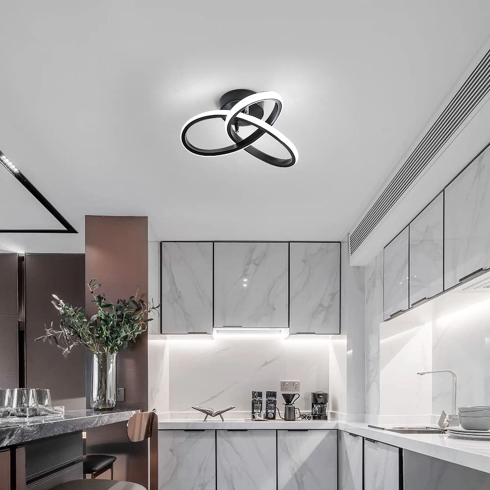 GOECO luminaire plafonnier moderne 22W 2500LM, Lustre Noir pour Chambre, plafonnier salon noir, Diamètre 26cm, Lumière Blanche Froide 6500K - 5