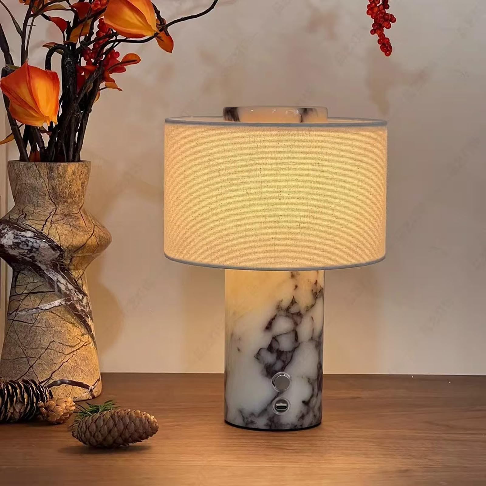 Leroy Merlin Lámpara de mesa inalámbrica regulable, lámpara de mesita de noche de mármol, lámpara de escritorio táctil recargable, 3 temperaturas de color. 