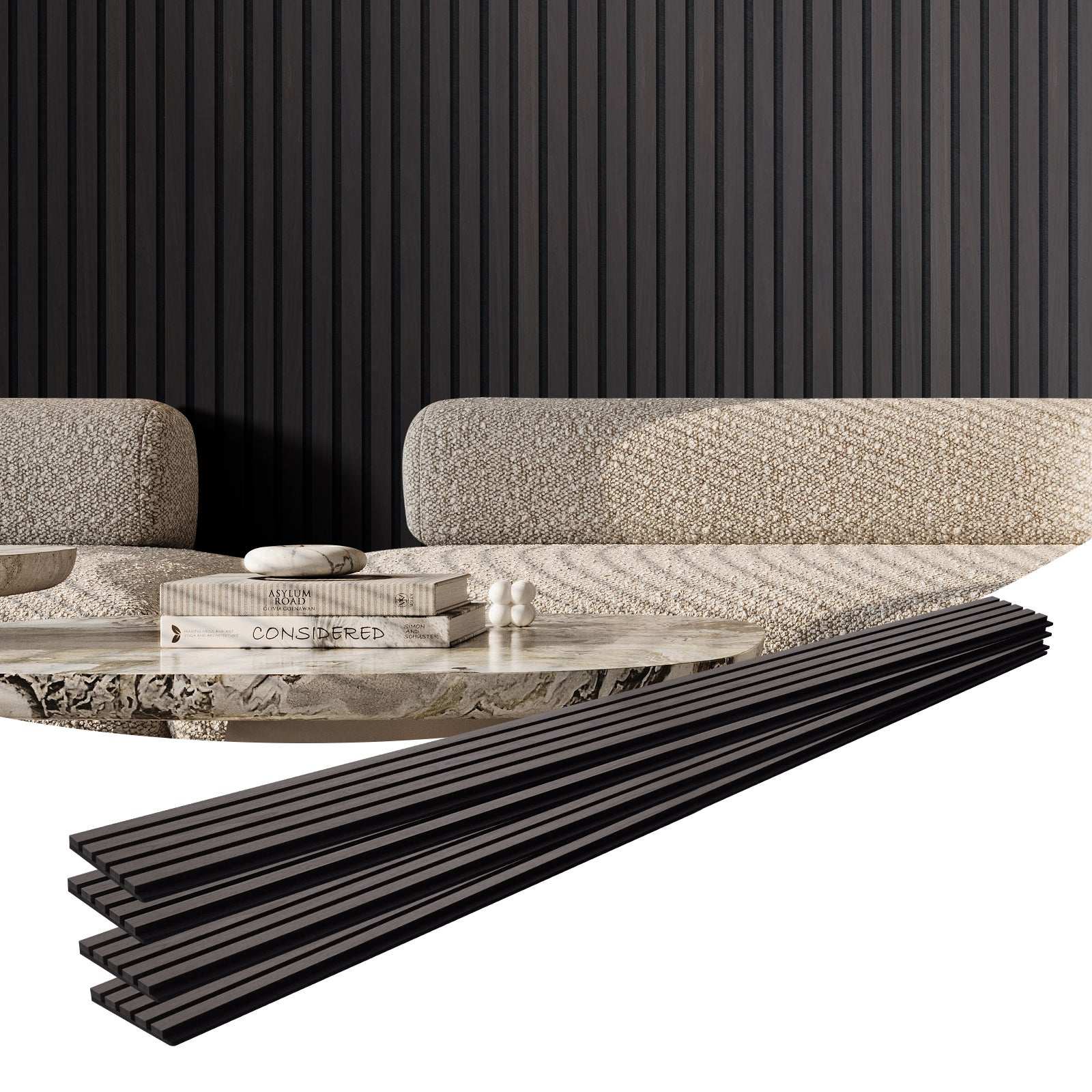 4x panele akustyczne akustyczne panele ścienne listwa ścienna 240x20cm czarny dąb VEVOR