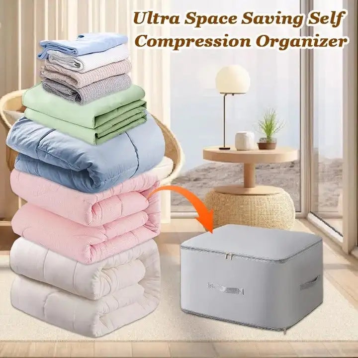 Organiseur auto-compressant ultra peu encombrant, sacs de rangement portables pour couettes et vêtements (abricot, 52 x 42 x 60 cm) - 8