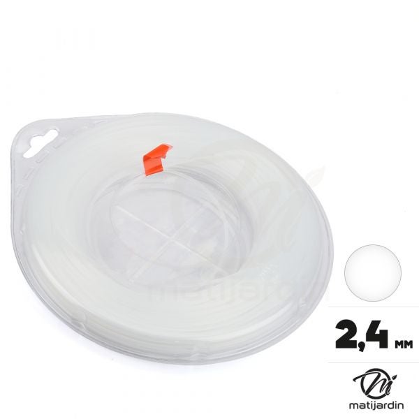 Fil débroussailleuse nylon 2,4 mm x 45 m. Rond. Blanc. Blister. - 3