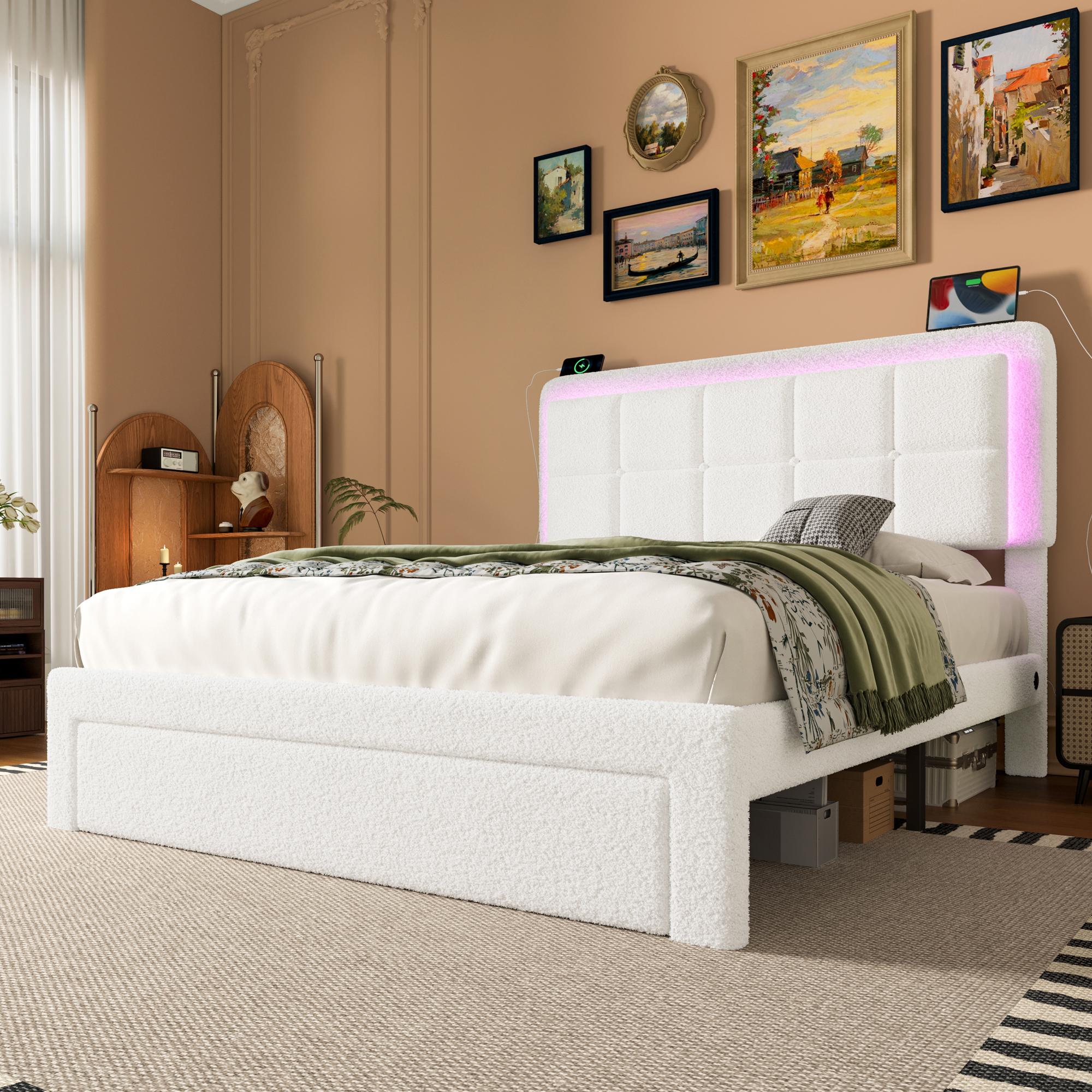 Letto singolo 160 x 200 cm con rivestimento in tessuto teddy