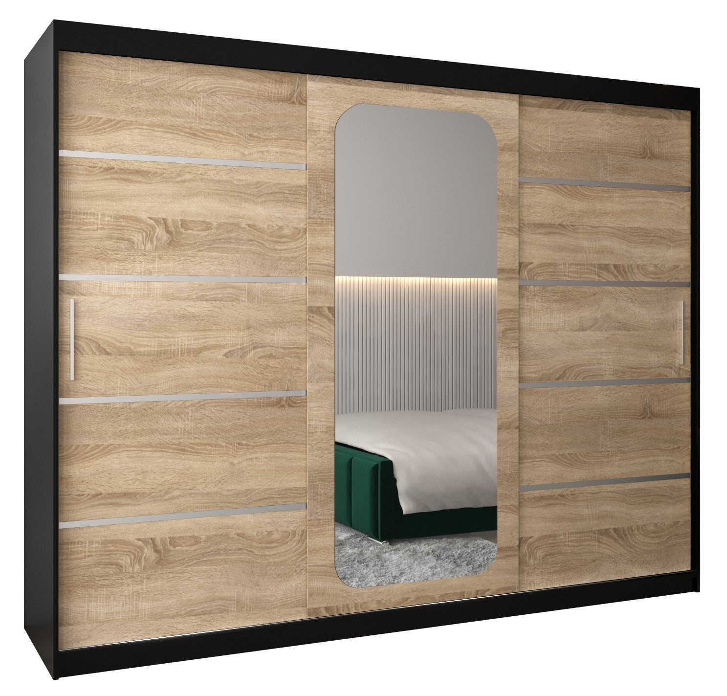Szafa przesuwna garderoba PROMO V2 250 x 62 x 200 cm Czarny + Sonoma - Abiks Meble