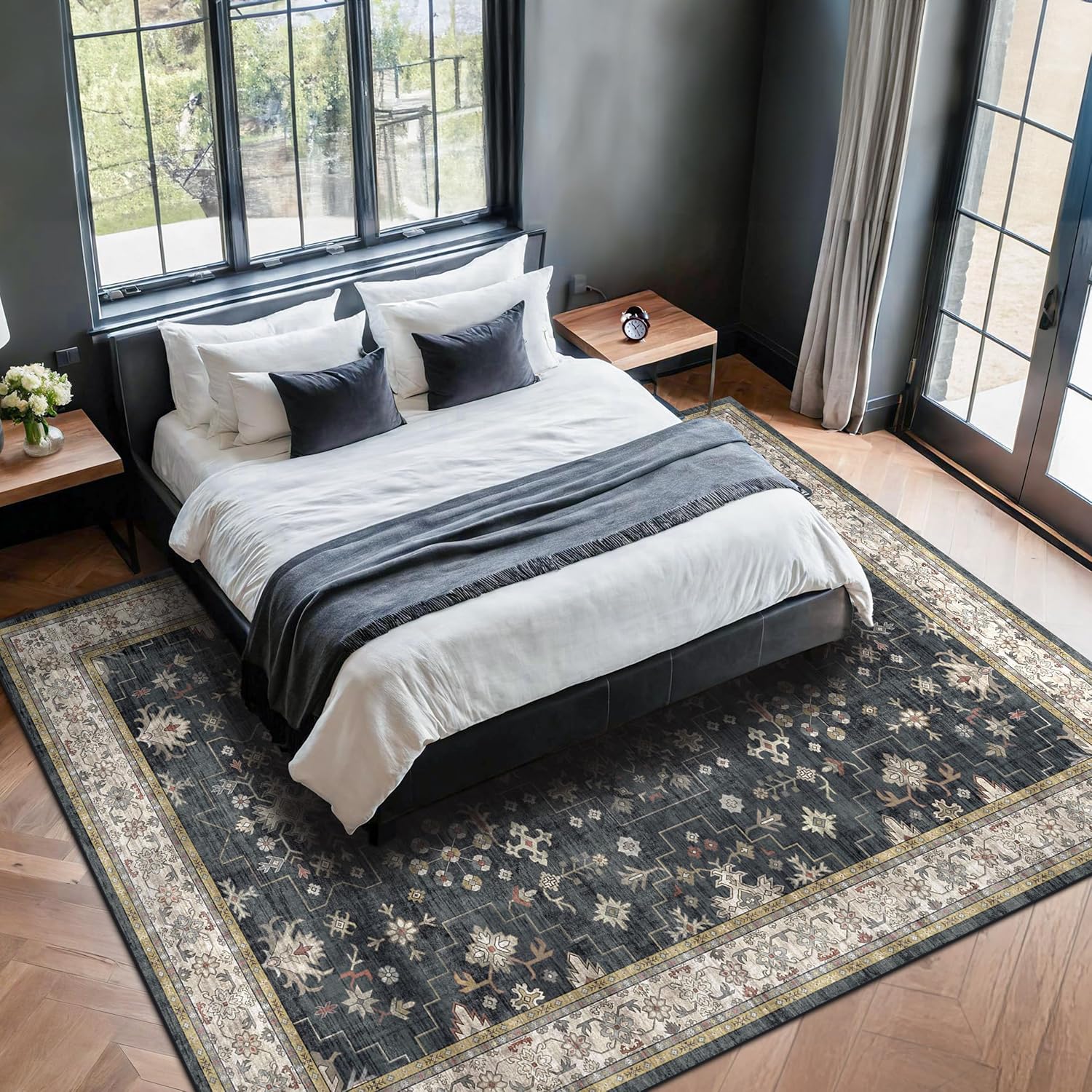 Tapis de salon vintage, tapis de sol doux antidérapant lavable, tapis de décoration pour chambre à coucher, salle à manger, 120*160 cm - 8