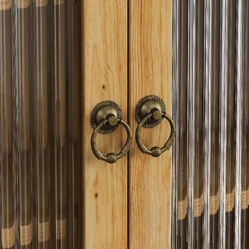 Armario empotrado vintage de madera con puertas acristaladas, 3 estantes y toallero, 63 cm, para baño, cocina y comedor - 9