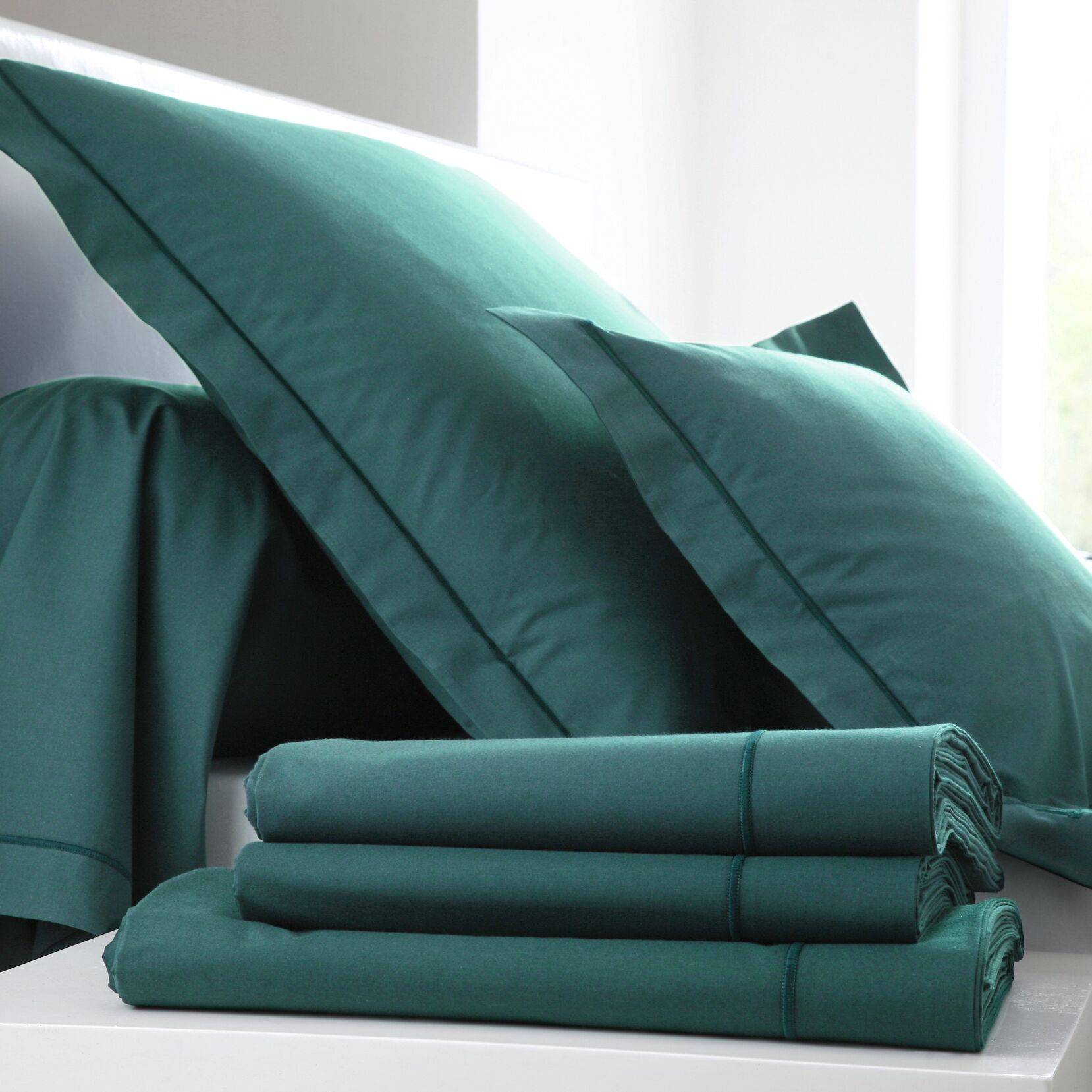 Drap Percale Easy-180 x 290 cm-Bleu Paon - 2