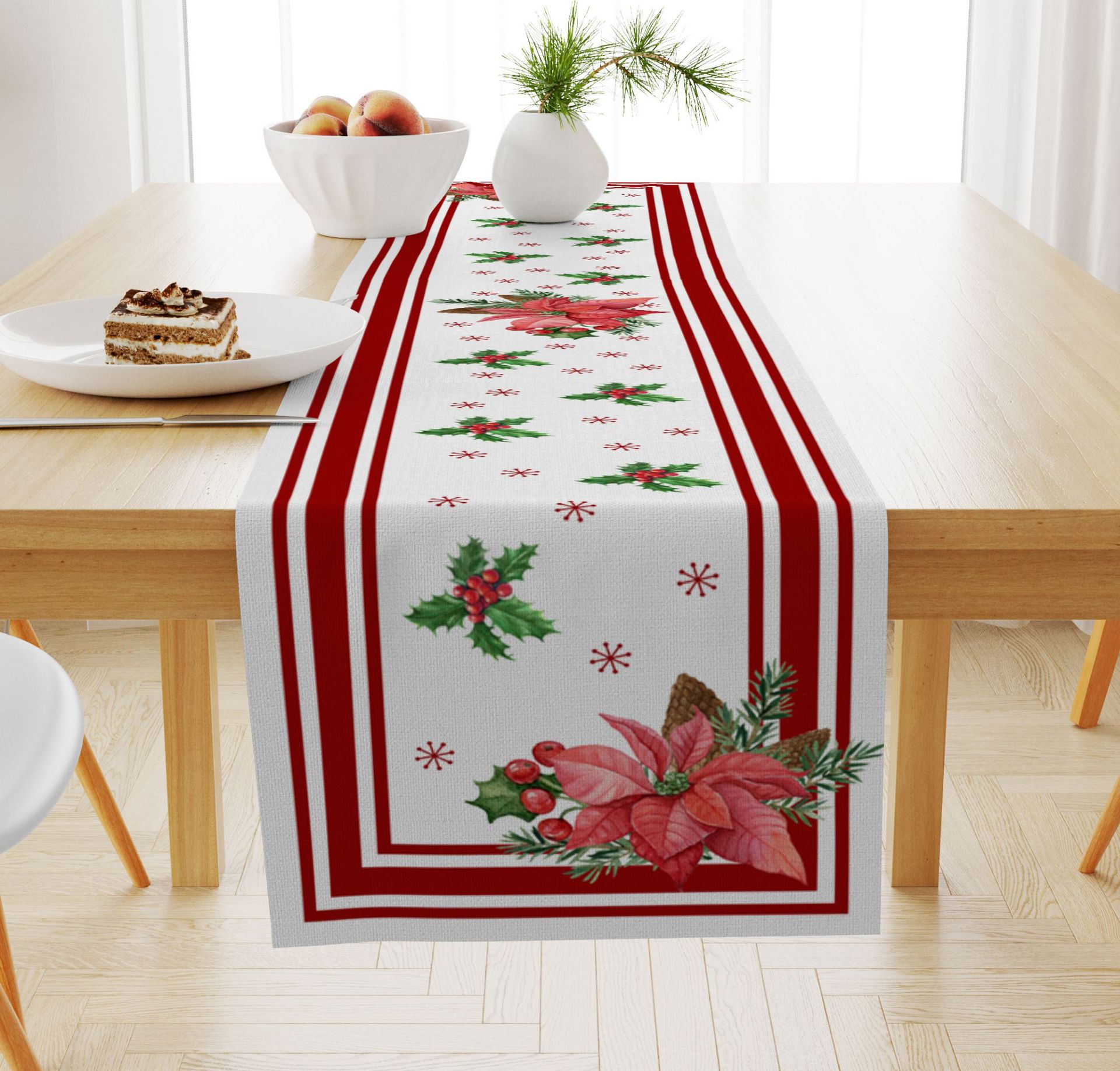 Lniany bieżnik (33 x 183 cm) do dekoracji zewnętrznych, balkonowych, wewnętrznych i na przyjęcia.