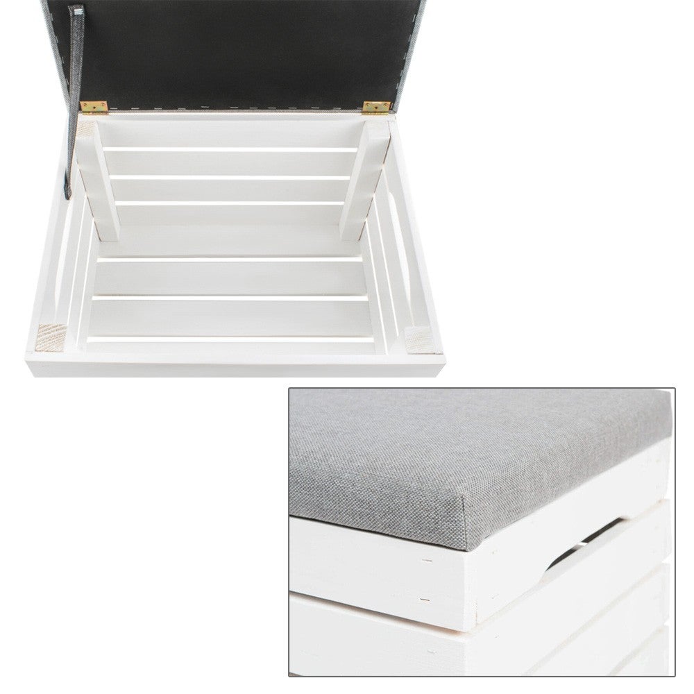 POUF Coffre de rangement en bois blanc banc avec siège rembourré - 3