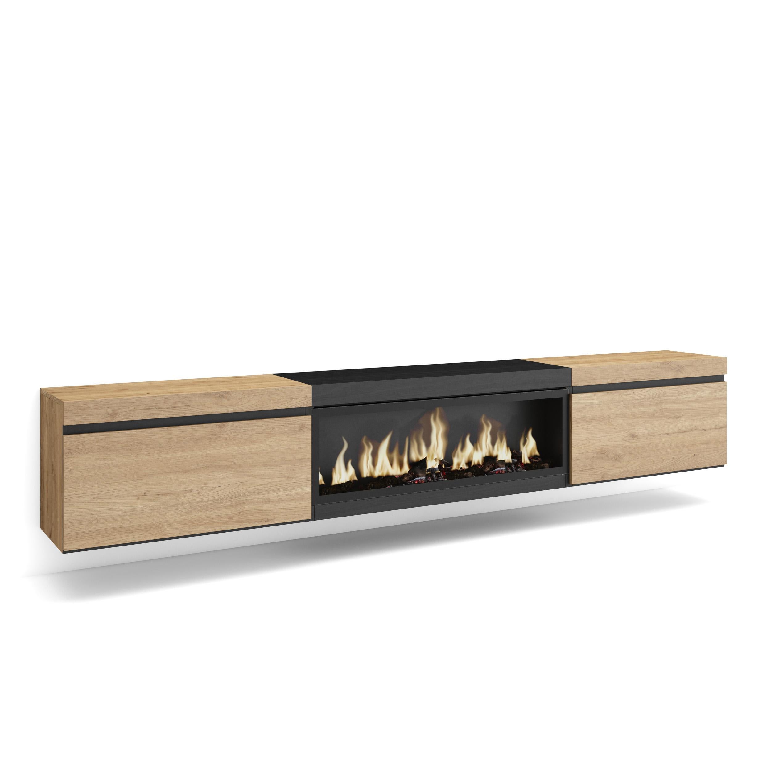Meuble TV avec cheminée LED 150cm gris anthracite Suny | Maisons du Monde