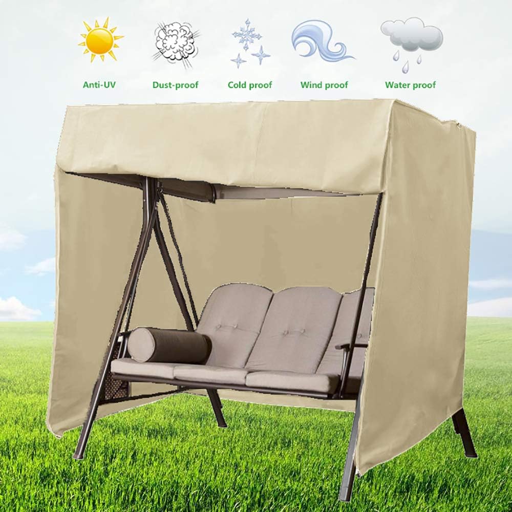 Housse de Balancelle de Jardin 3 Places Imperméable, 220x125x175cm 210D Oxford Bâche de Balancelle Anti-UV Couverture de Protection-Beige - 5