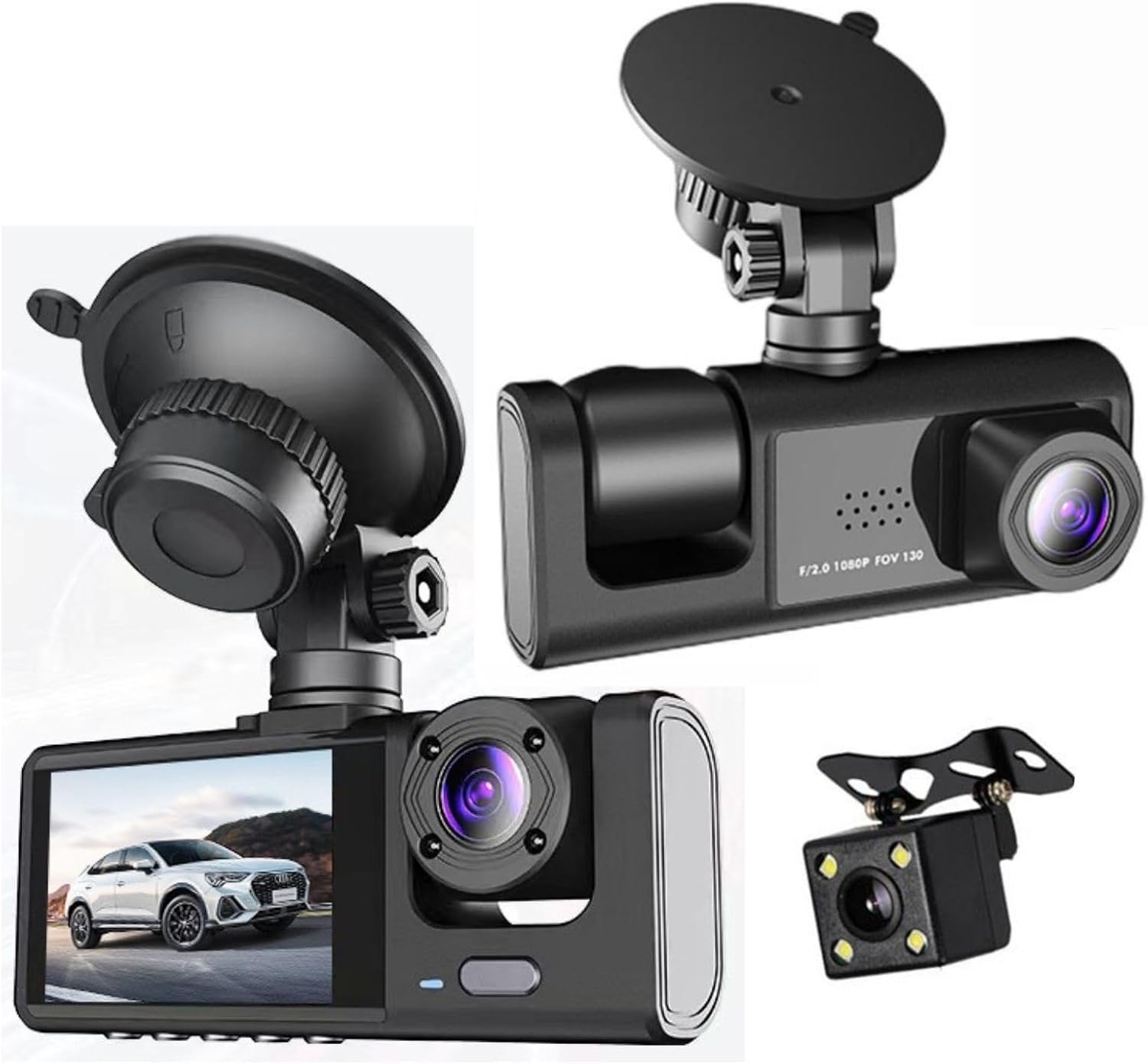 Przednia/wewnętrzna i tylna kamera samochodowa, 3 szerokie kąty, karta TF 32 GB, kamera samochodowa HD 1080P z noktowizorem