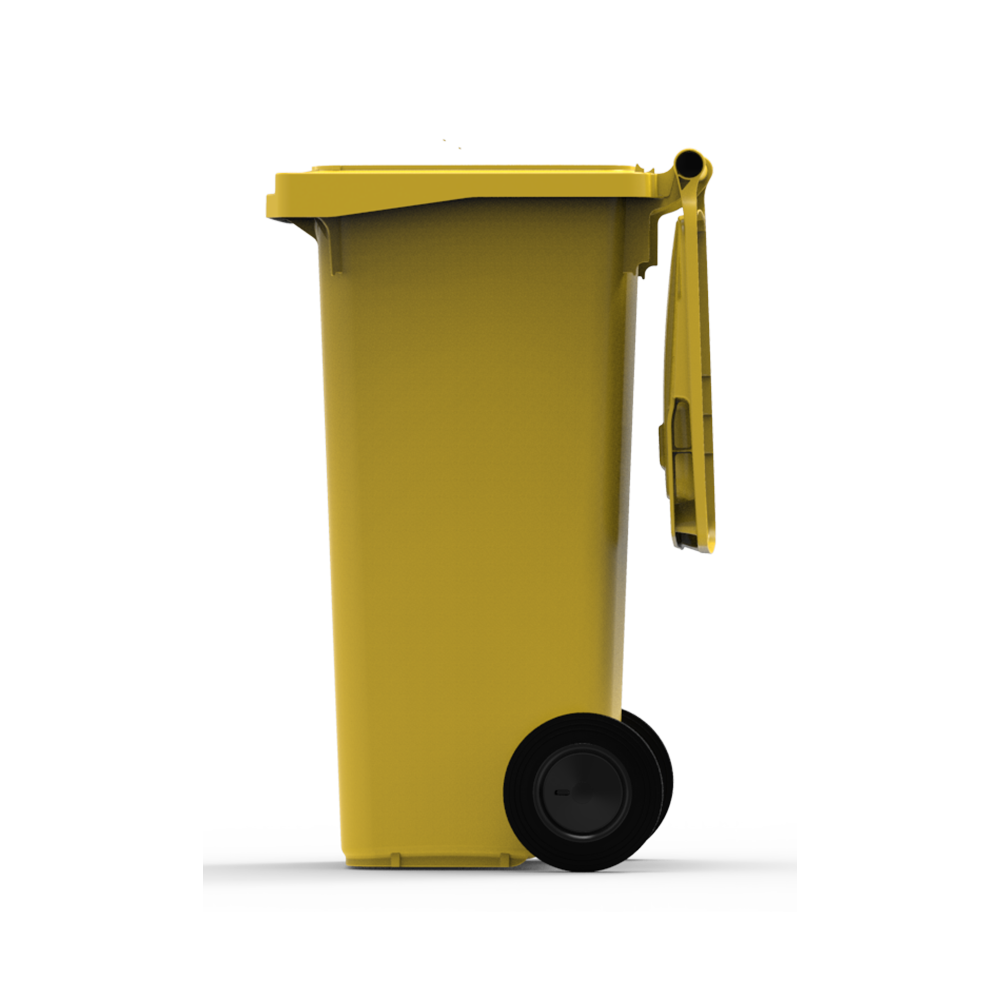 ESE France Conteneur Poubelle à déchets 2 roues - 120L - Robuste et Économique - 100% Recyclé - Jaune - Fabriqué en France - 3