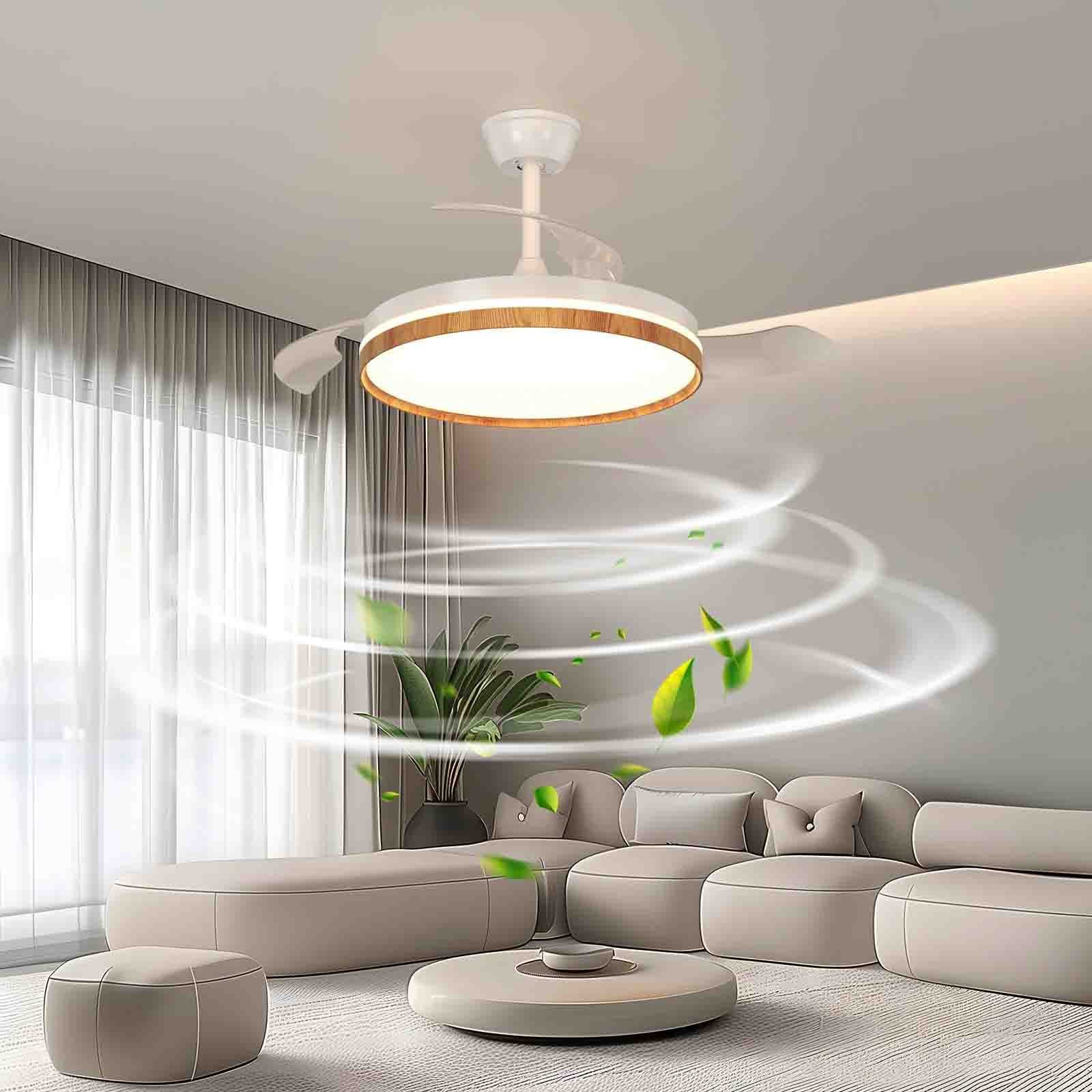COMELY Ventilateur de plafond avec lumière LED 36W Ø106 cm blanc effet bois, 3000-6500K dimmable, télécommande - 3