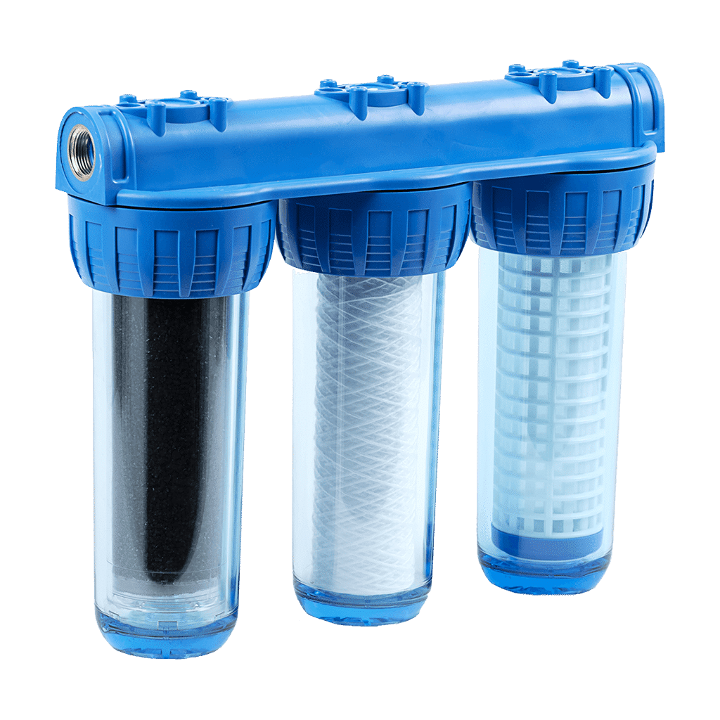 Pack luxe filtre à eau Triplex 3/4 équipé avec cartouche, vannes ... - 4