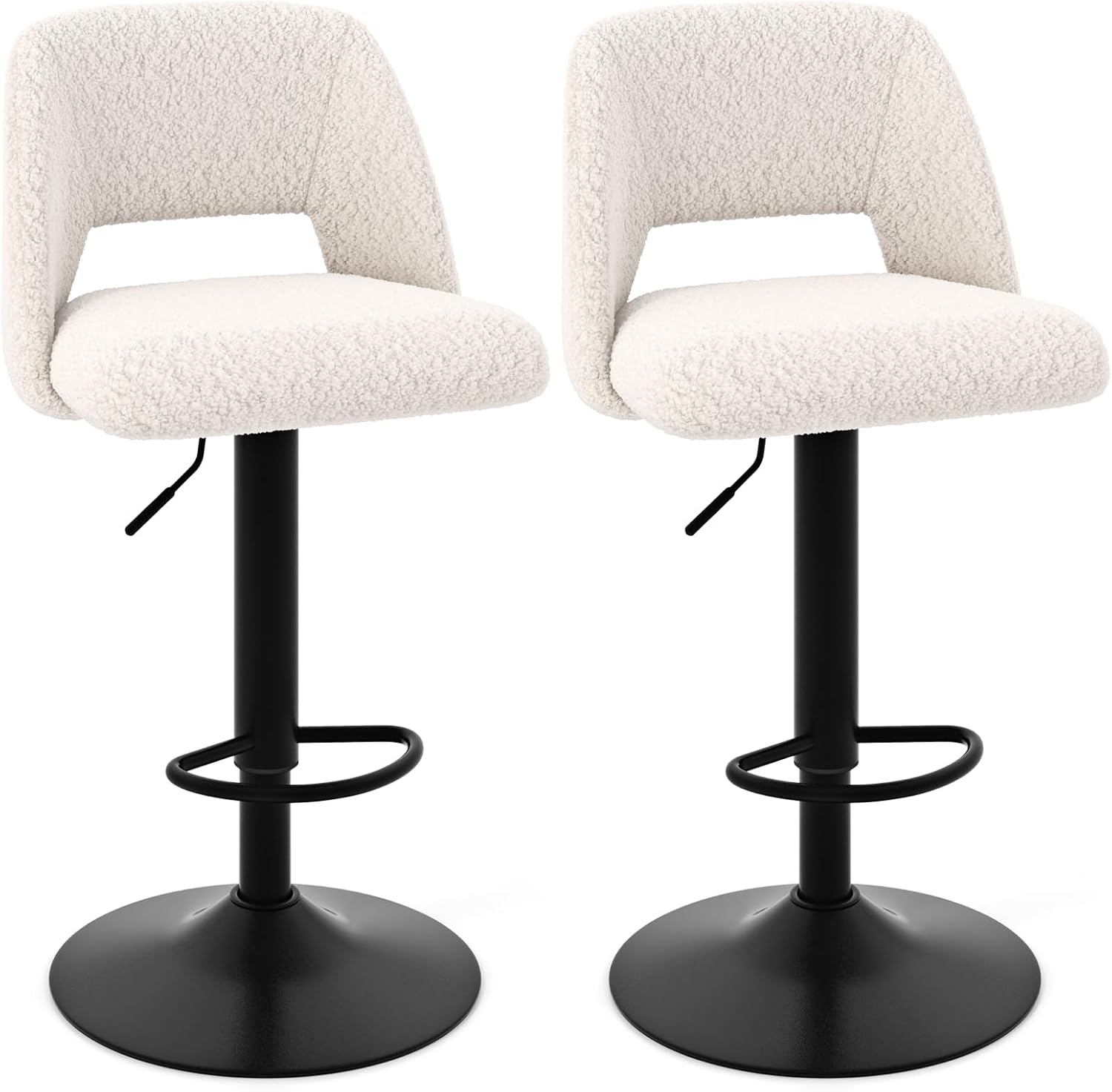 Zestaw 2 Obrotowych Stołków Barowych, Stołki Barowe z Regulowaną Wysokością, Wyściełanym Siedziskiem i Oparciem, Podnóżkiem, Wysokie Stołki Barowe
