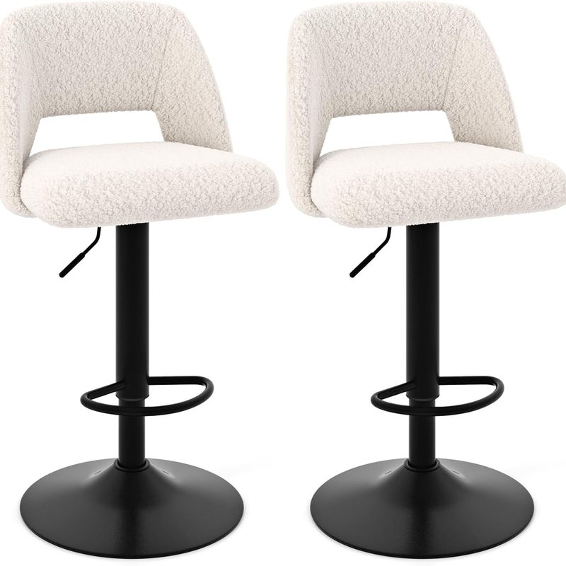 Zestaw 2 Obrotowych Stołków Barowych, Stołki Barowe z Regulowaną Wysokością, Wyściełanym Siedziskiem i Oparciem, Podnóżkiem, Wysokie Stołki Barowe