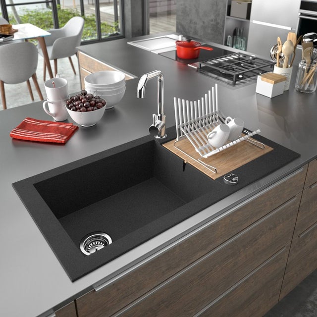 Évier cuisine multifonction à encastrer 1 giga bac KATLA CAREA en Minéral 98 x 50 cm Noir