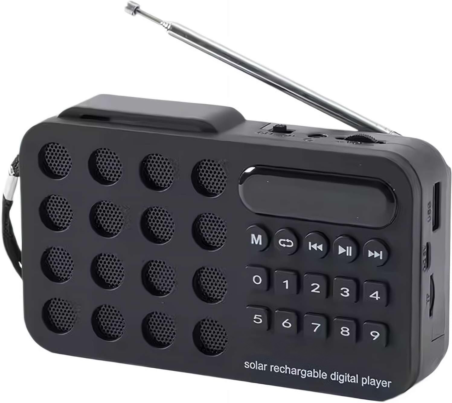 Przenośne radio z głośnikiem, ładowane energią słoneczną, do domu, na kemping, w podróż (czarne).