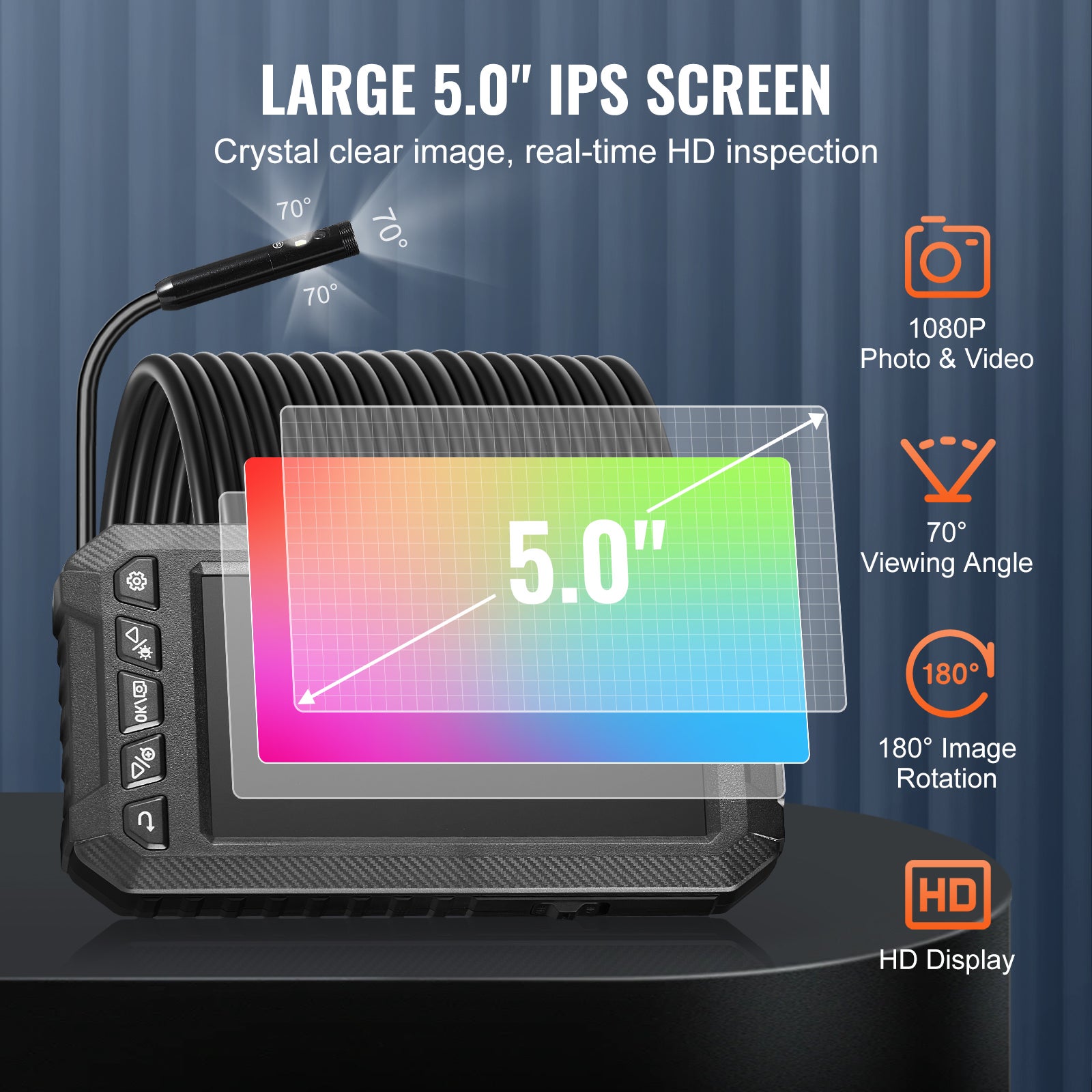 Endoscopio VEVOR Tripla Lente con Luce LED, Schermo IPS 5