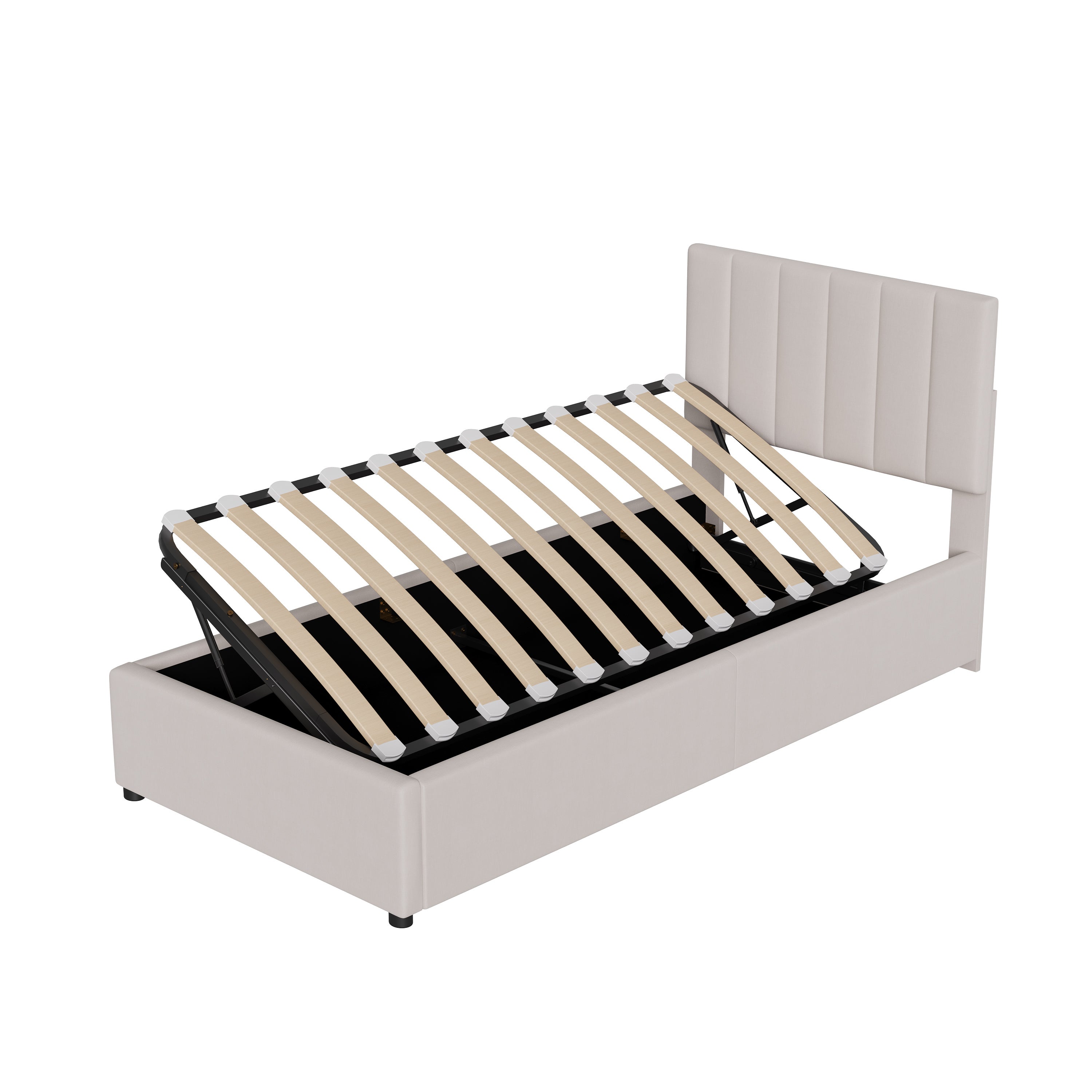 Lit coffre capitonné 90x200 cm, relevage hydraulique, tête de lit réglable en hauteur - structure métallique, sommier à lattes - lit enfant - gris - 9
