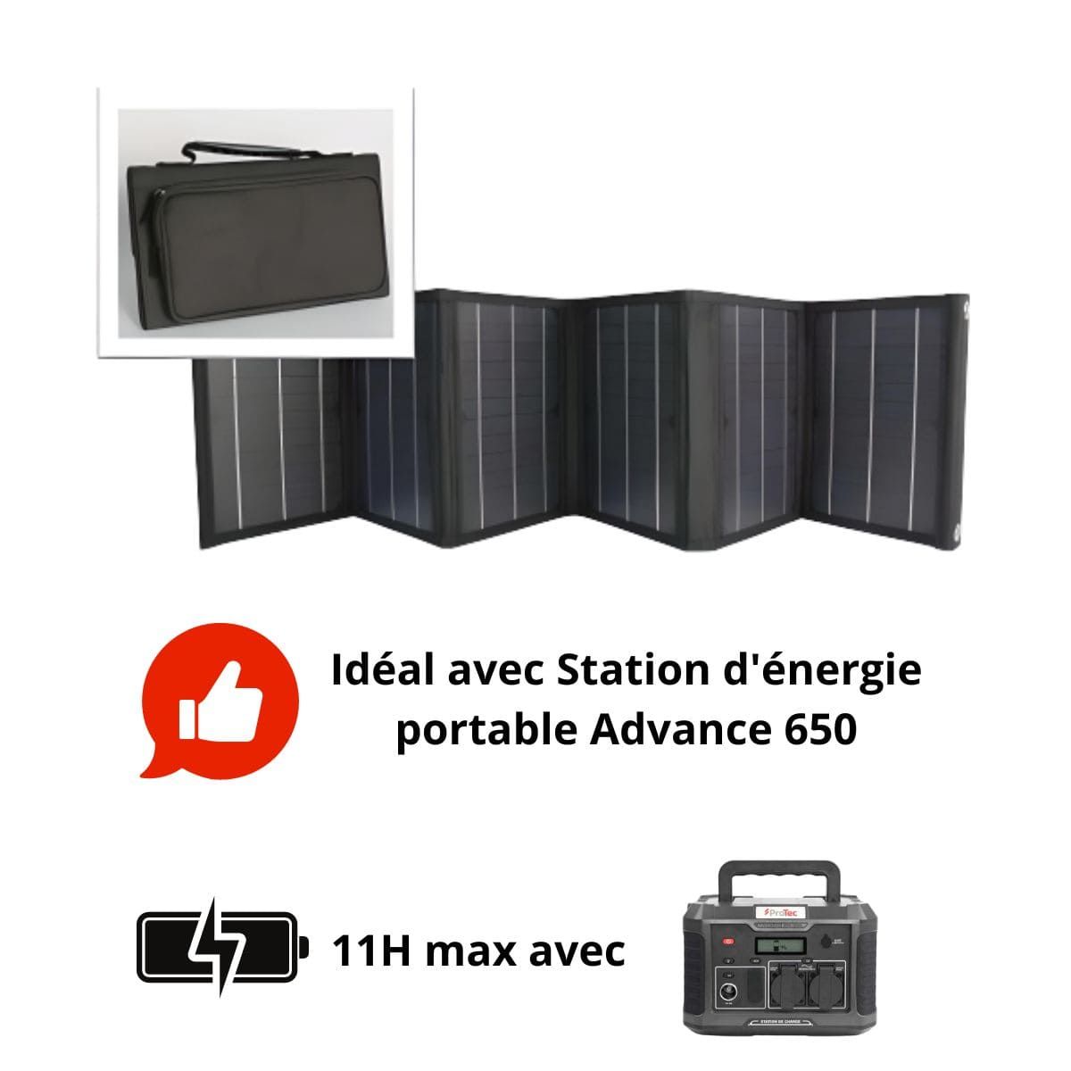 Panneau solaire portatif pliable SolarTec 60 - 60W 18V 3,3A - 6 pans monocristallins - Port USB A/C - Câble DC - Protec - 6