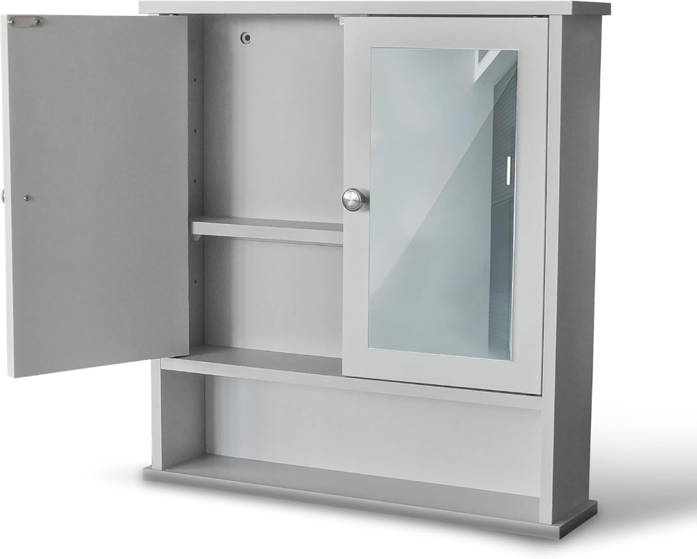 Mobile Mobili Bagno con specchio sopra lavabo Mensola Armadietto con Specchio e Ripiani Regolabili Mobiletto Sospeso 12,5P x 56l x 60H cm - 7