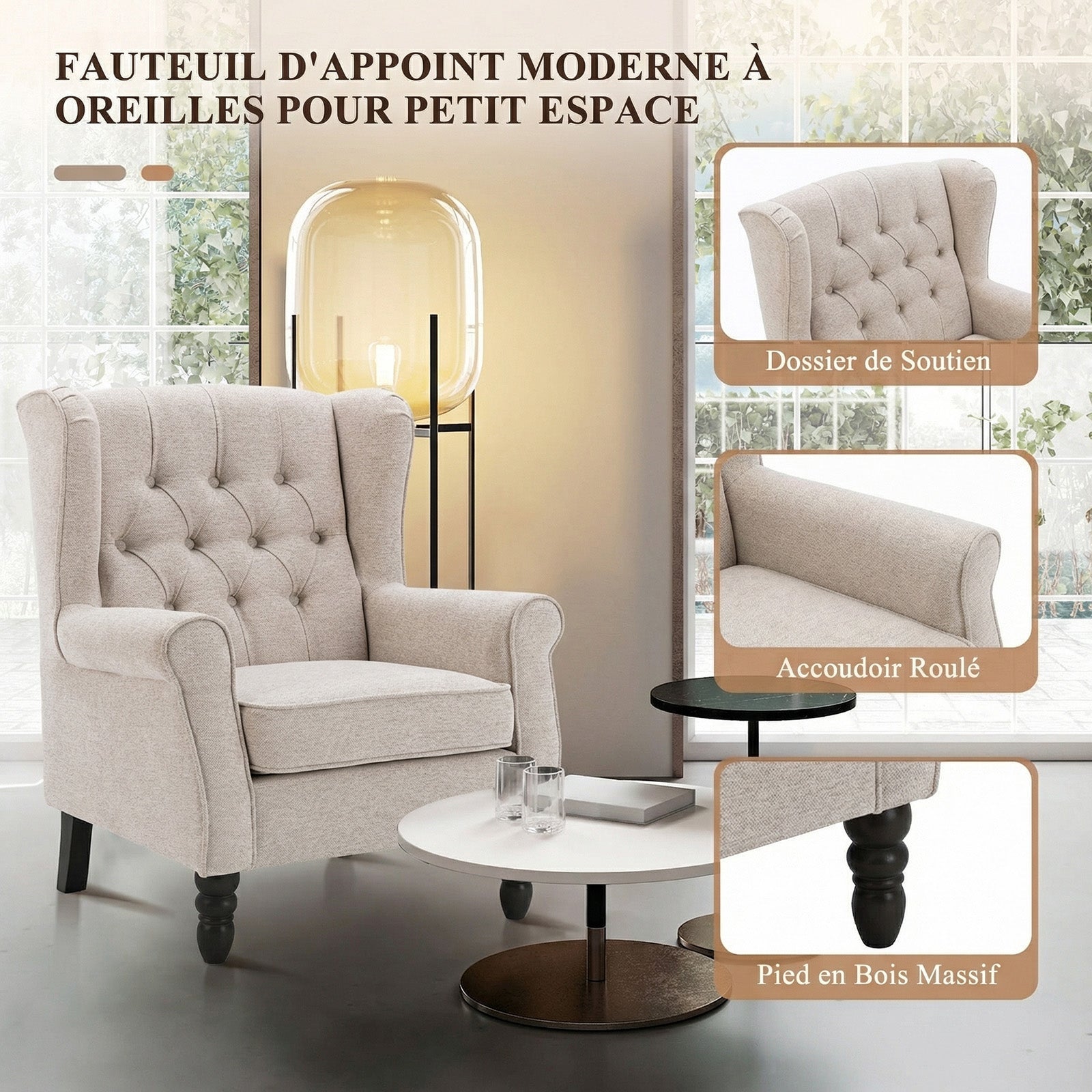 Fauteuil Design Minimaliste, Confort et Style pour Intérieur Moderne, Beige - 3