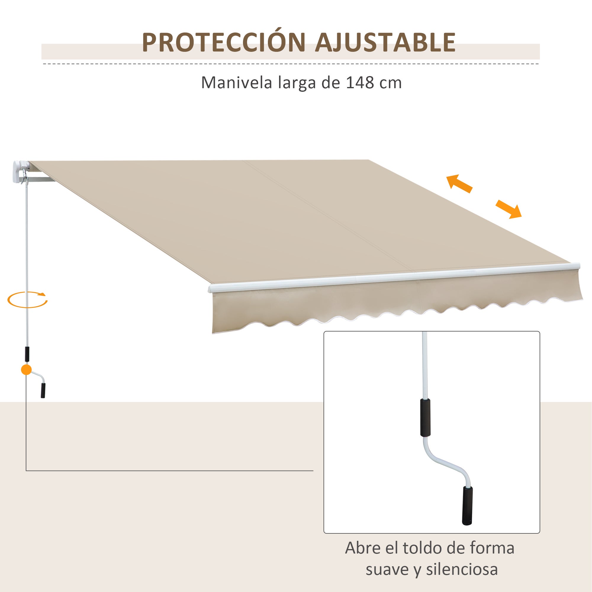 Toldo Manual Retrátil Outsunny em Poliéster Creme 350x250 cm - 6