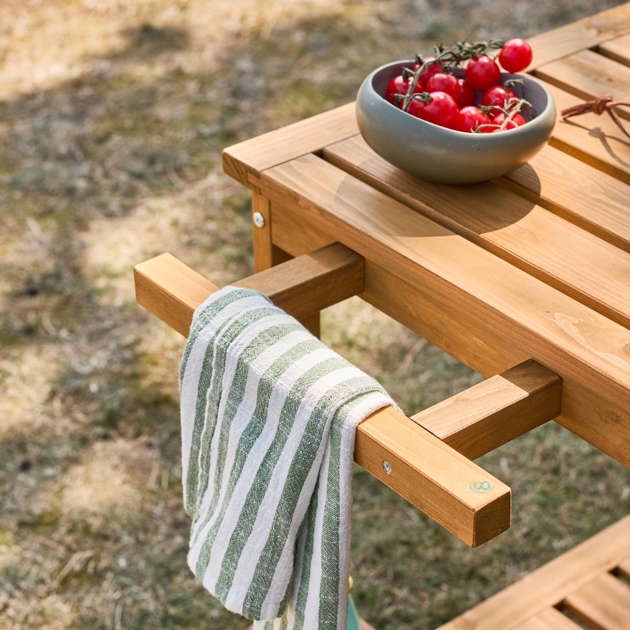 Desserte extérieure 95 cm en bois avec roues et poignée. Bois naturel. L 95 x l 47 x h 74cm AULNE - 5