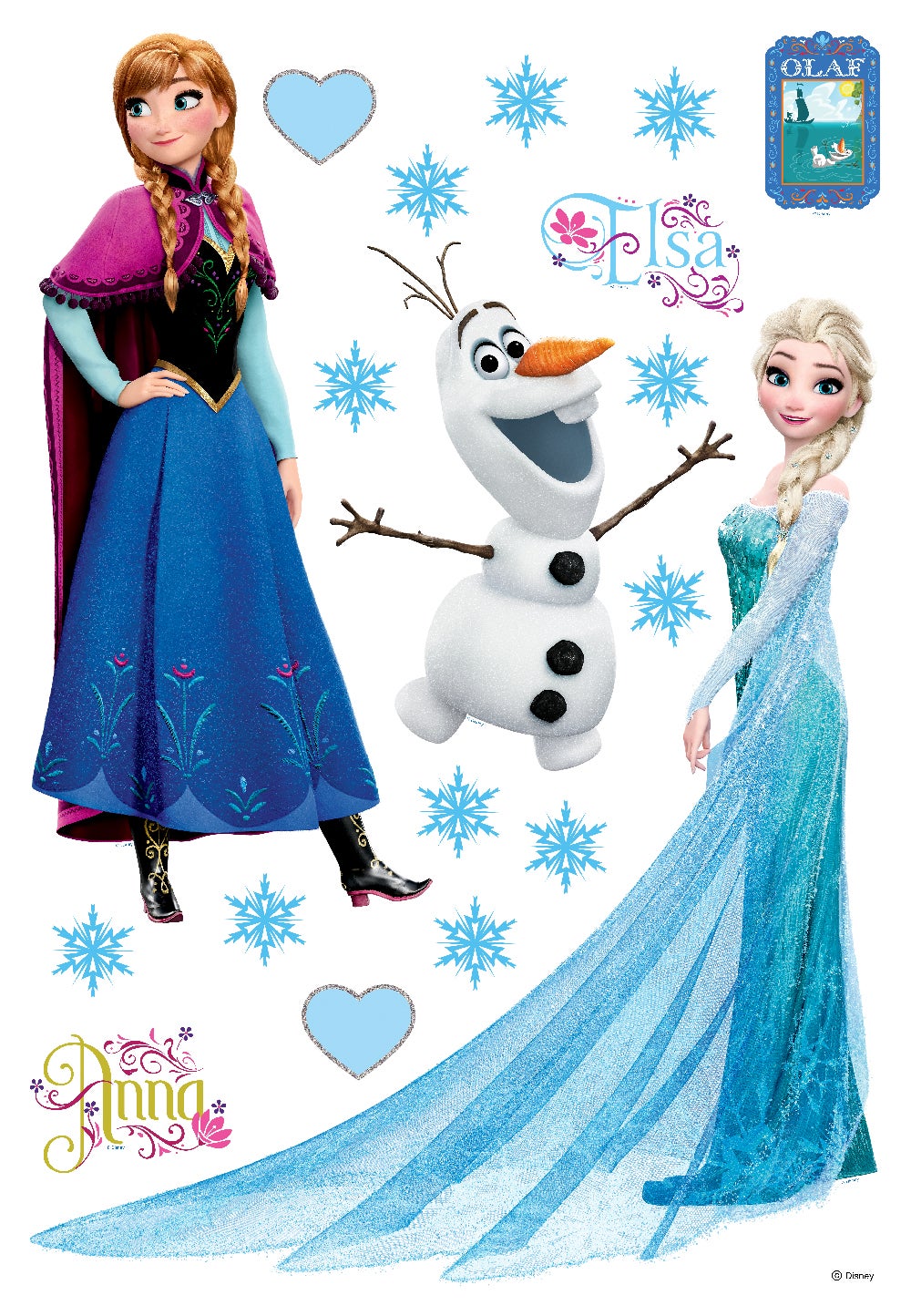 Naklejka na ścianę Kraina lodu Anna i Elsa niebieskim,fioletowymIbiałym - 65 x 42.5 cm - DISNEY