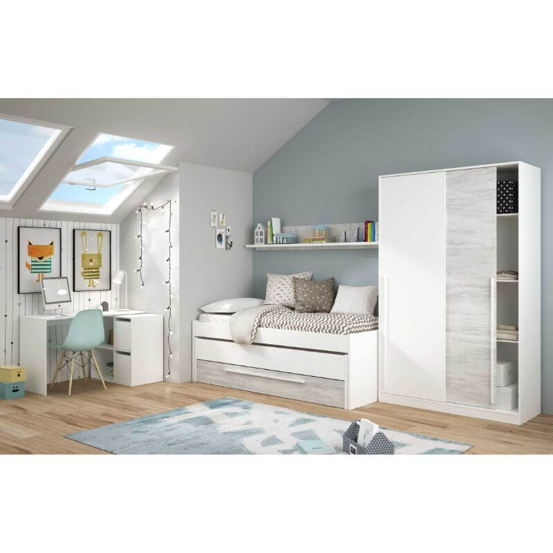 Armoire TOP - Décor blanc artik et chene nodi - 2 Portes coulissantes - L200 x H121 x P50 cm - 8