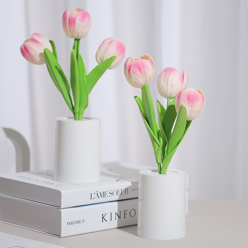 Lampy stołowe w kształcie tulipana (2 sztuki), lampka nocna LED zasilana bateriami, dekoracja biurka w domu, na przyjęcia i wesela. - 5