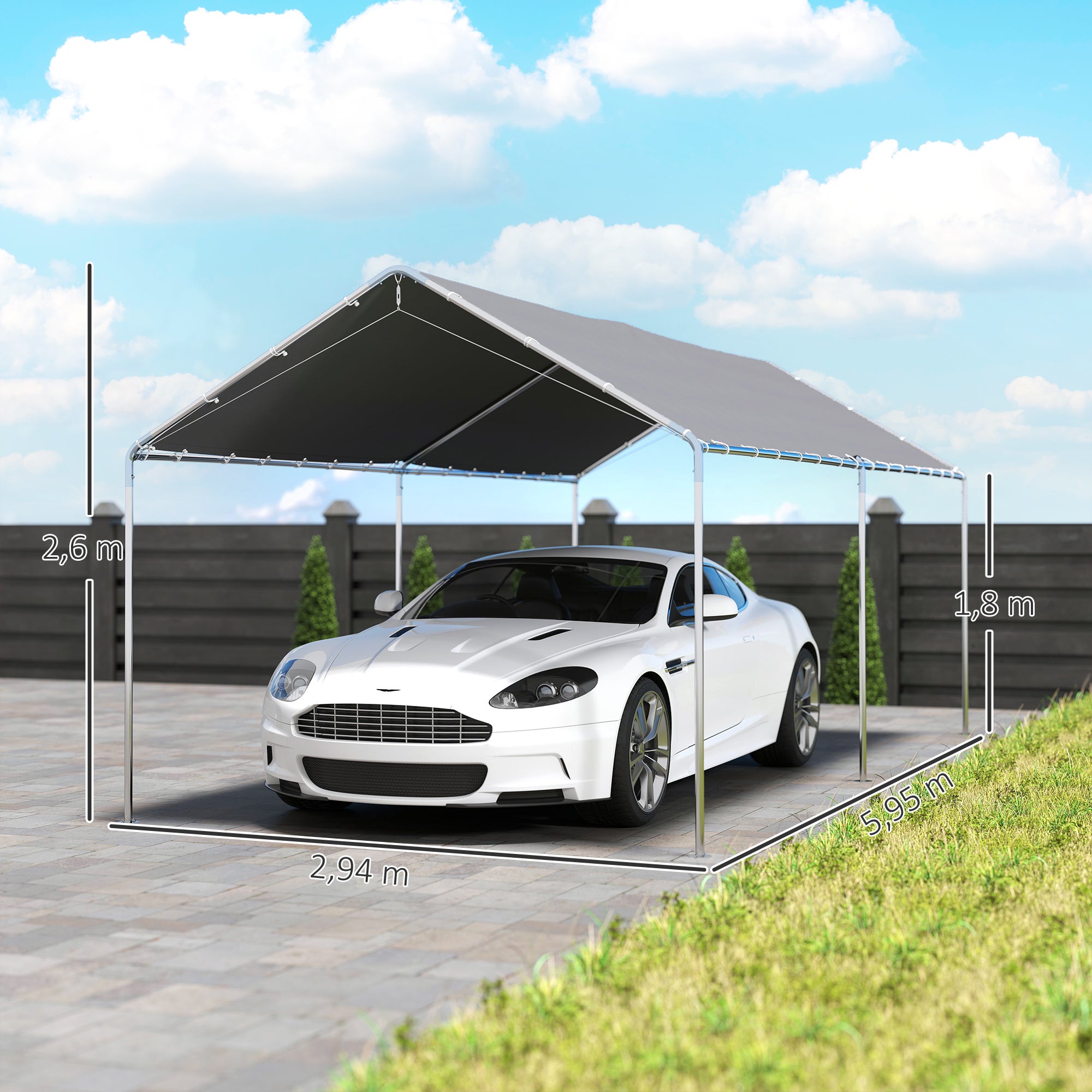 Carpa para Garaje Outsunny Acero Galvanizado, PE Gris 595x294x260 cm - 3