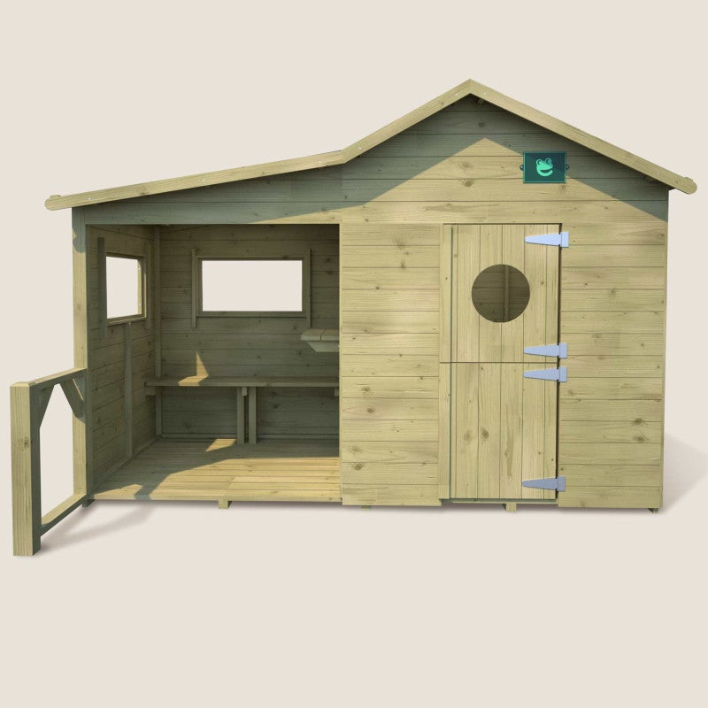 Cabane en bois traité avec préau et banc HACIENDA - 3