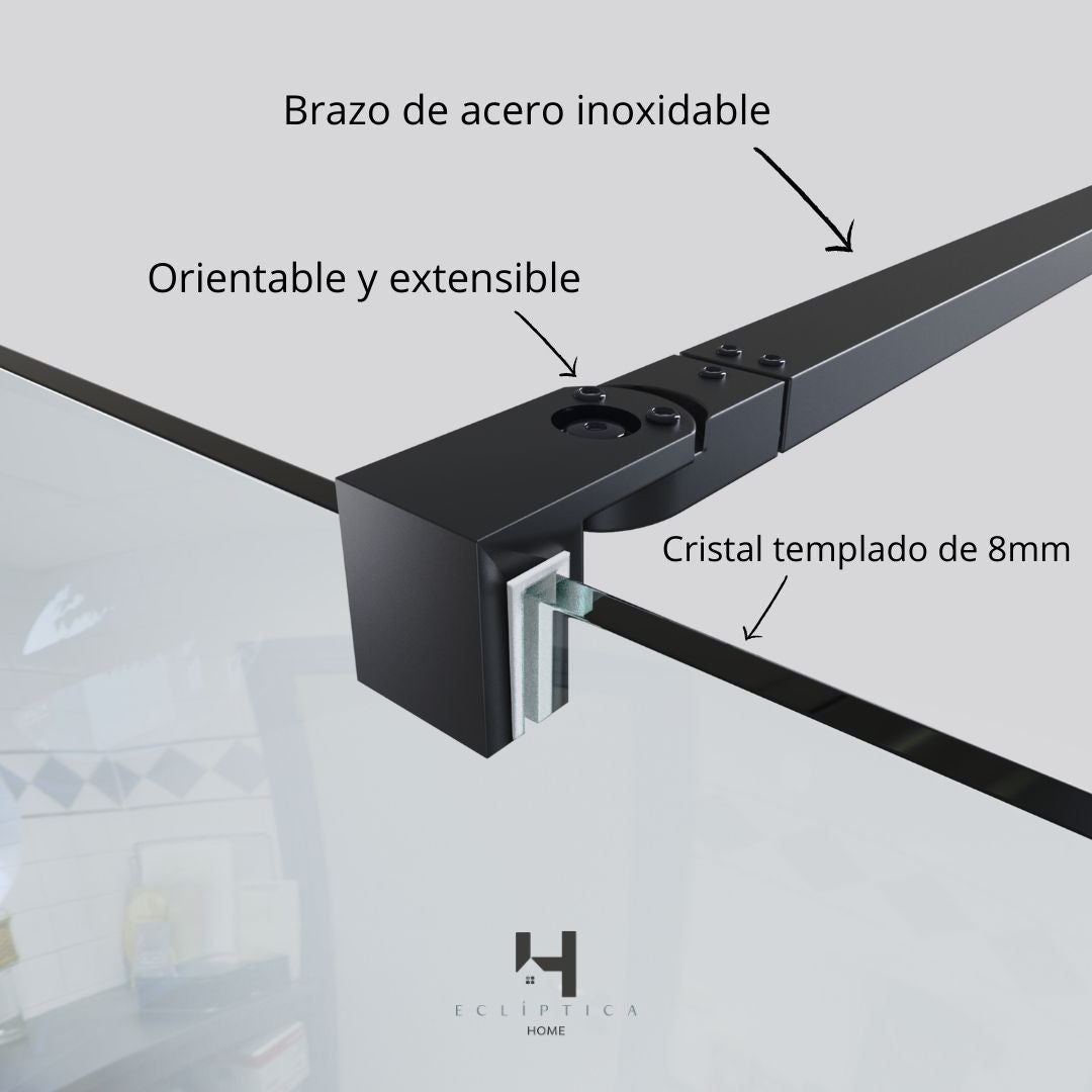 Mampara de Ducha Fija 60x200 cm Negro Mate con Cristal Templado 8 mm y Tratamiento Antical para Baños Modernos - 5