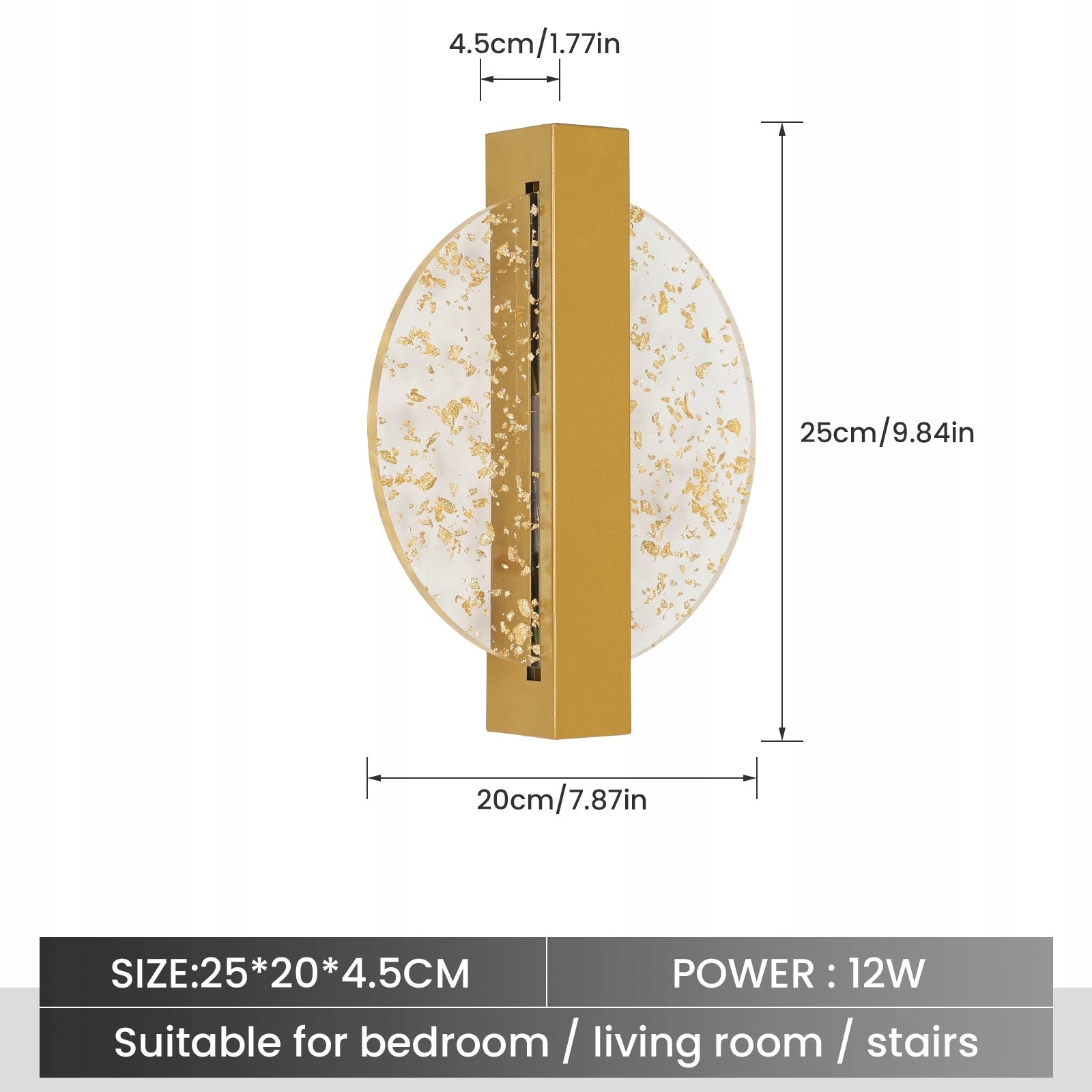 GOECO Applique Murale LED Moderne avec Feuille d'Or, Or Rond,en Acrylique, Lampe Tricolore, pour Chambre Salon - 4