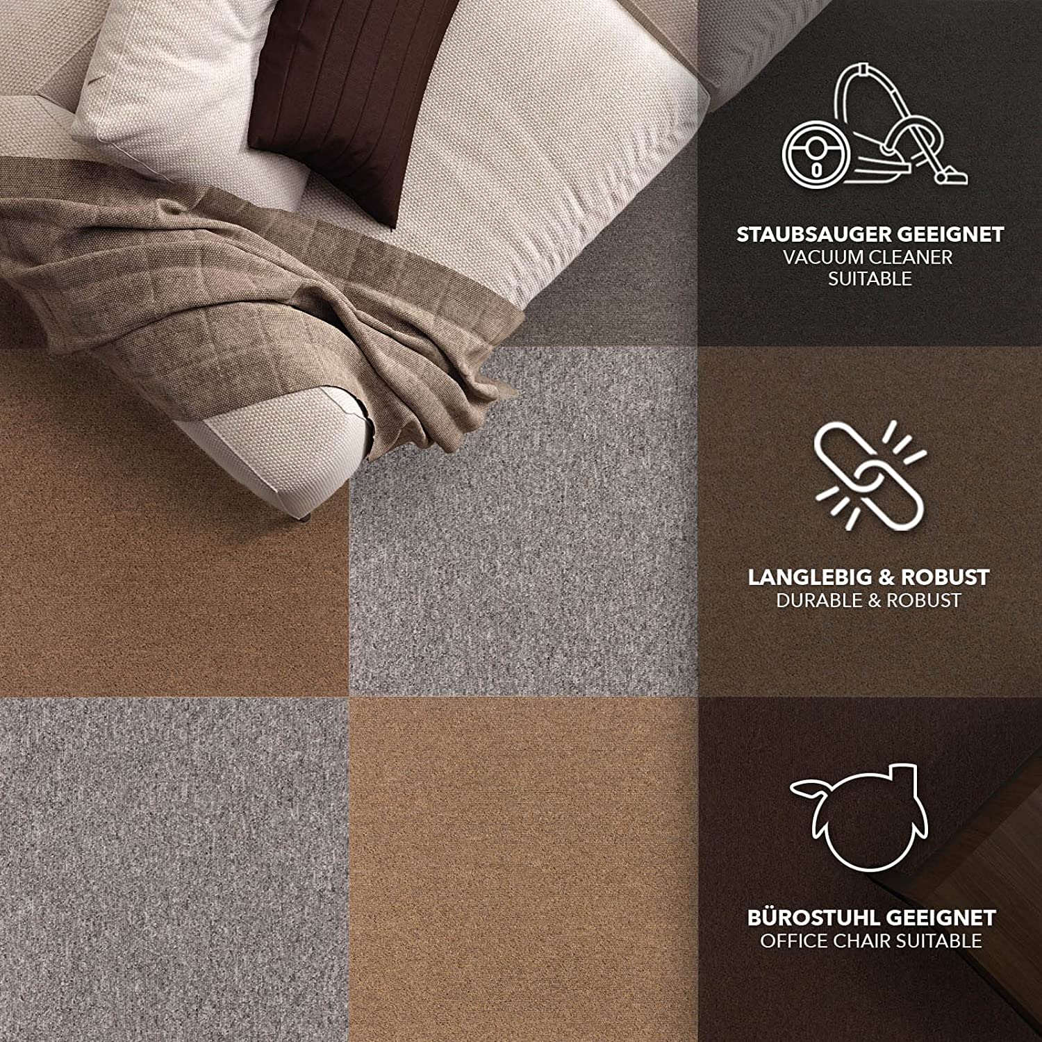 Dalles de moquette autoportantes Moscou, Beige 50 x 50 cm - 7