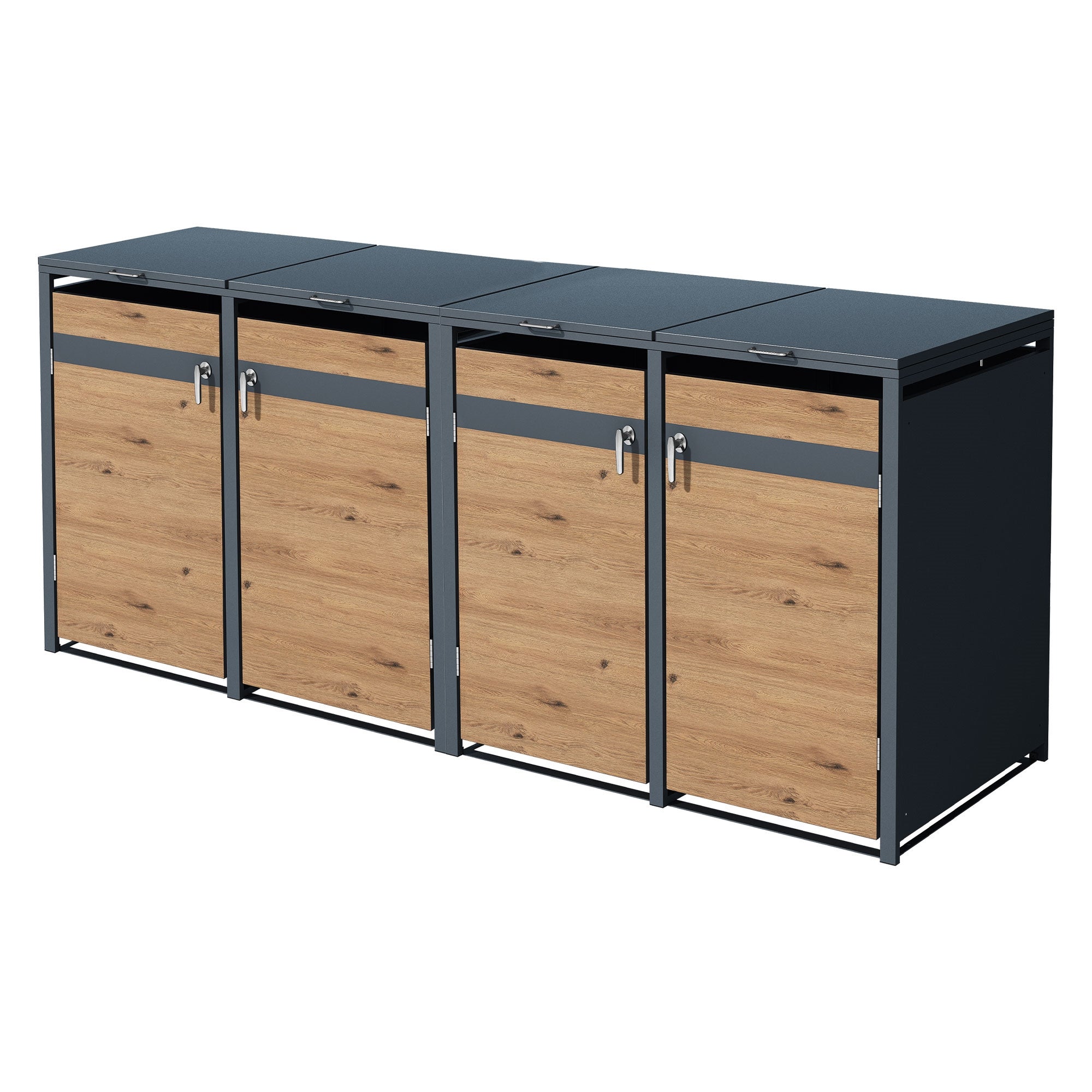 ML-Design pojemnik na 4 pojemnik 240 L 264x80x116,3 cm antracytowy dąb stalowy odporny na warunki zamykany z pokrywą i drzwiami na zawiasach