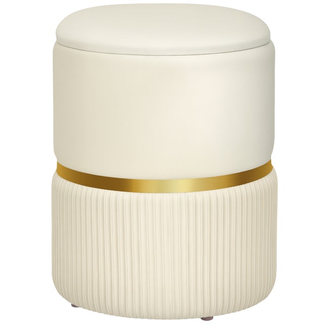 Pouf/sgabello/cassapanca in velluto a coste, 36 x 36 x 44 cm, per soggiorno o camera da letto, beige