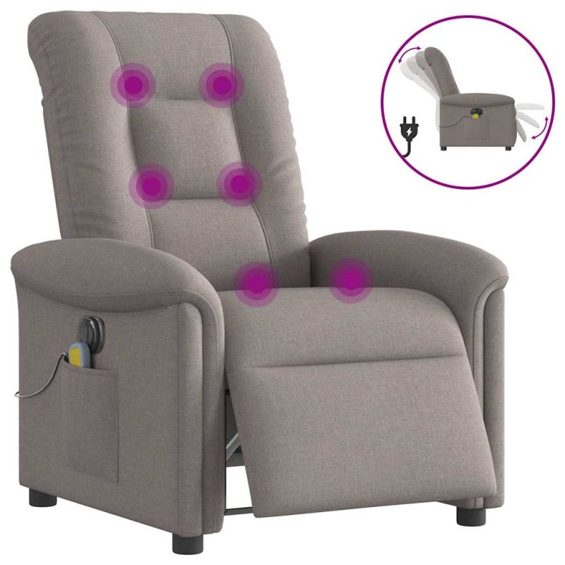 Rozkładany fotel masujący, elektryczny, kolor taupe, tkanina vidaXL