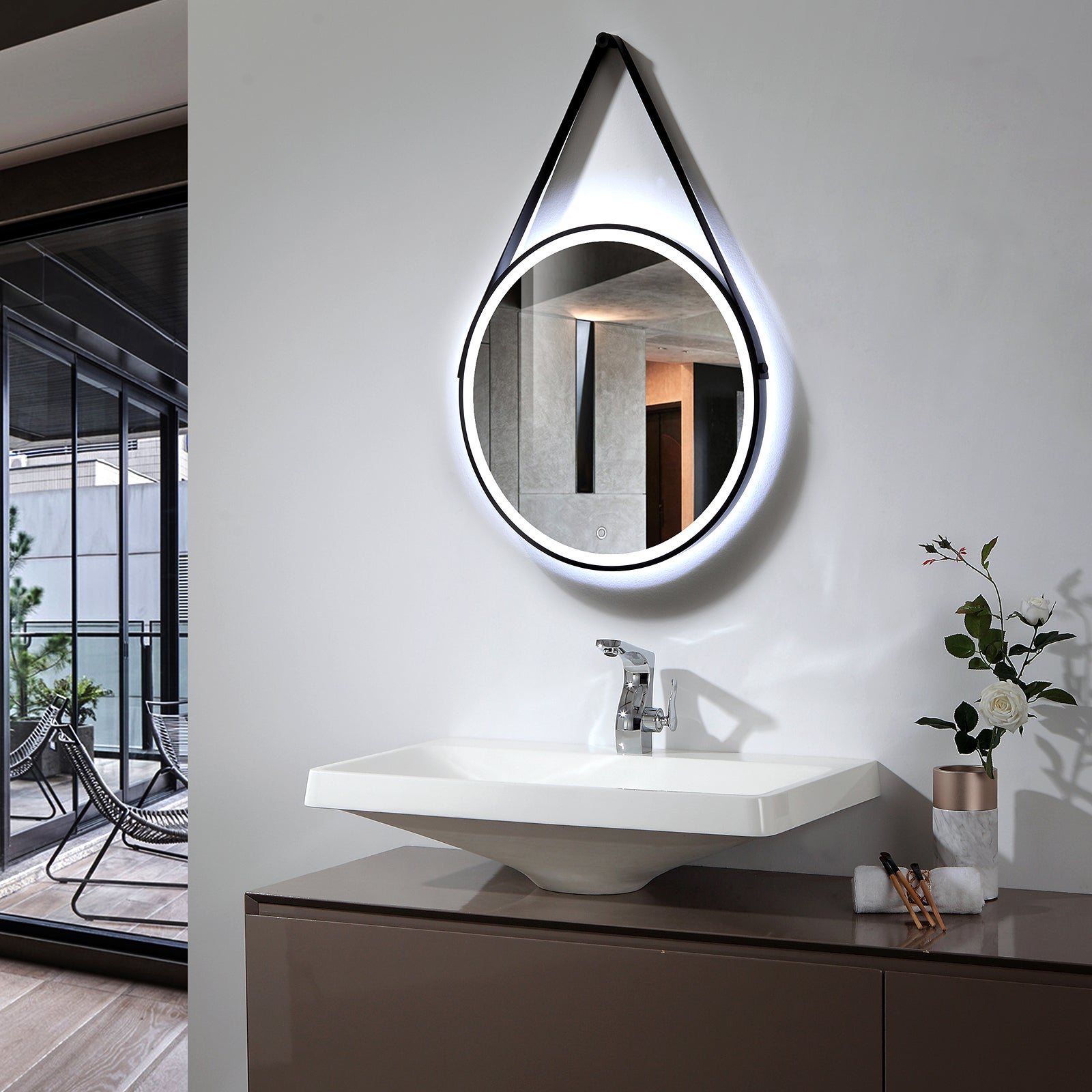 Miroir Ovale Suspendu Au Plafond - Miroir Maquillage & Rasage Salle De Bain, Design Élégant Noir Personnalisable (40x60 Cm)