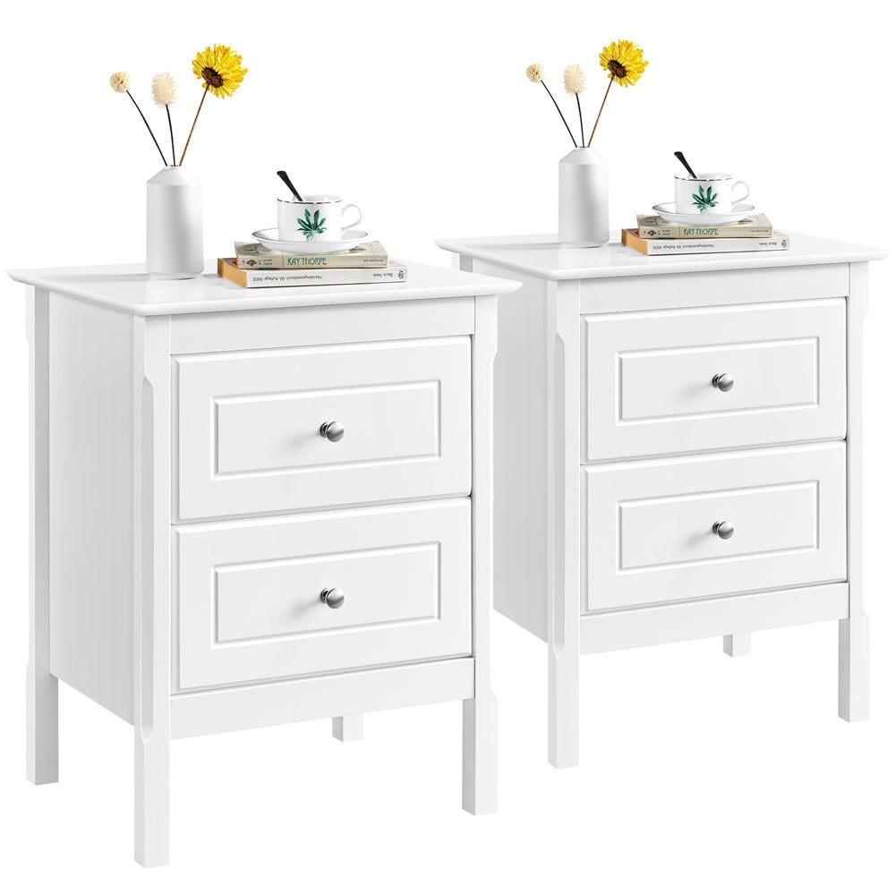 2 Tables De Chevet Avec Tiroir - Blanc 40x30x55cm - Pieds En X - Pour Chambre Et Salon